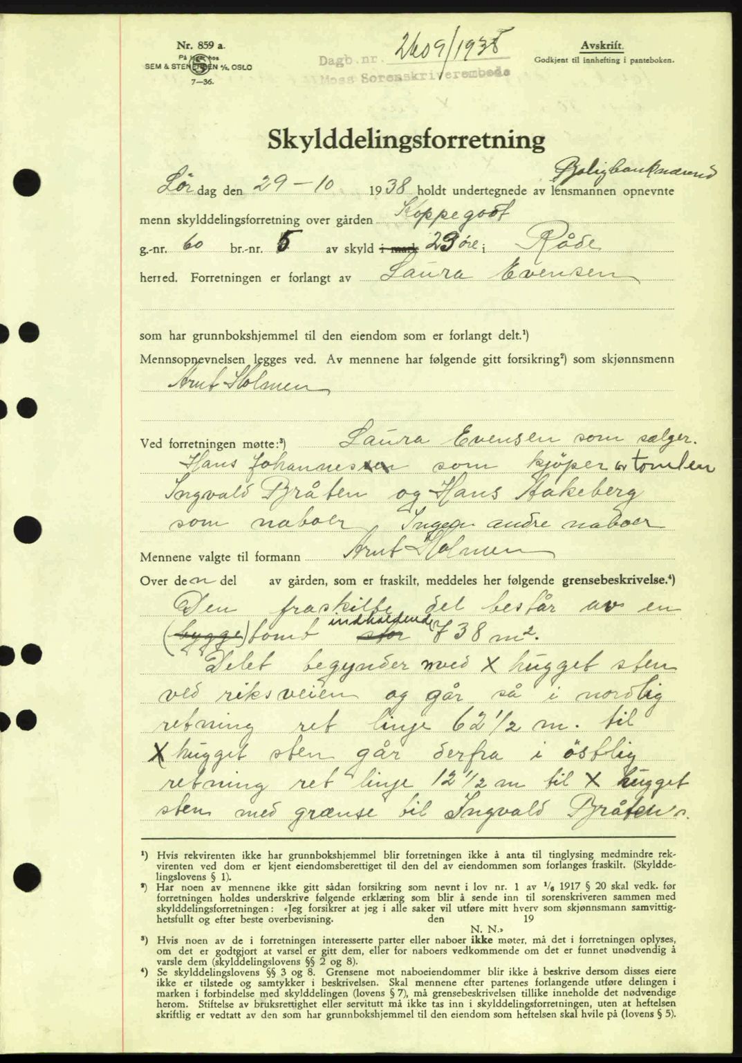Moss sorenskriveri, SAO/A-10168: Mortgage book no. A5, 1938-1939, Diary no: : 2609/1938