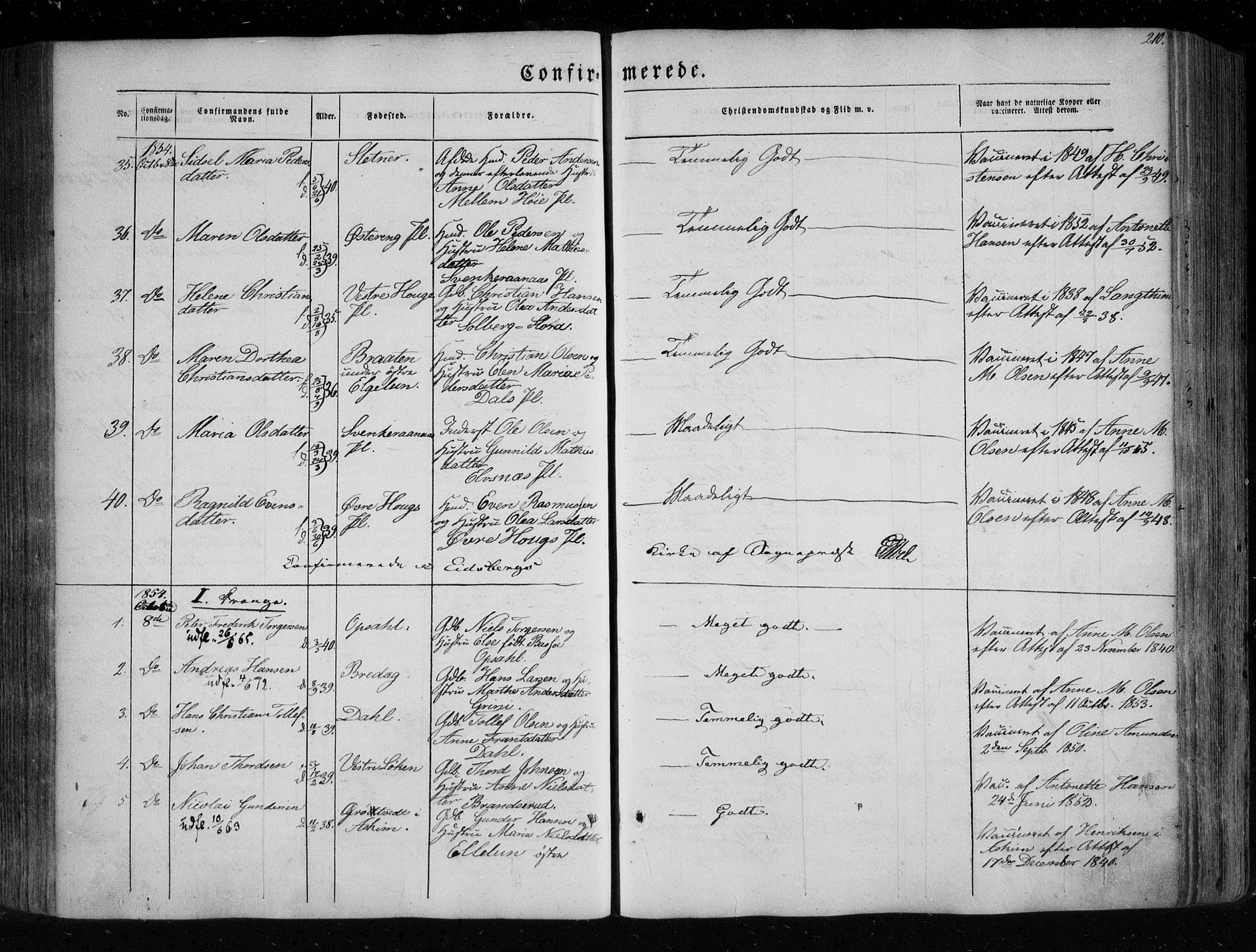 Eidsberg prestekontor Kirkebøker, AV/SAO-A-10905/F/Fa/L0009: Parish register (official) no. I 9, 1849-1856, p. 210