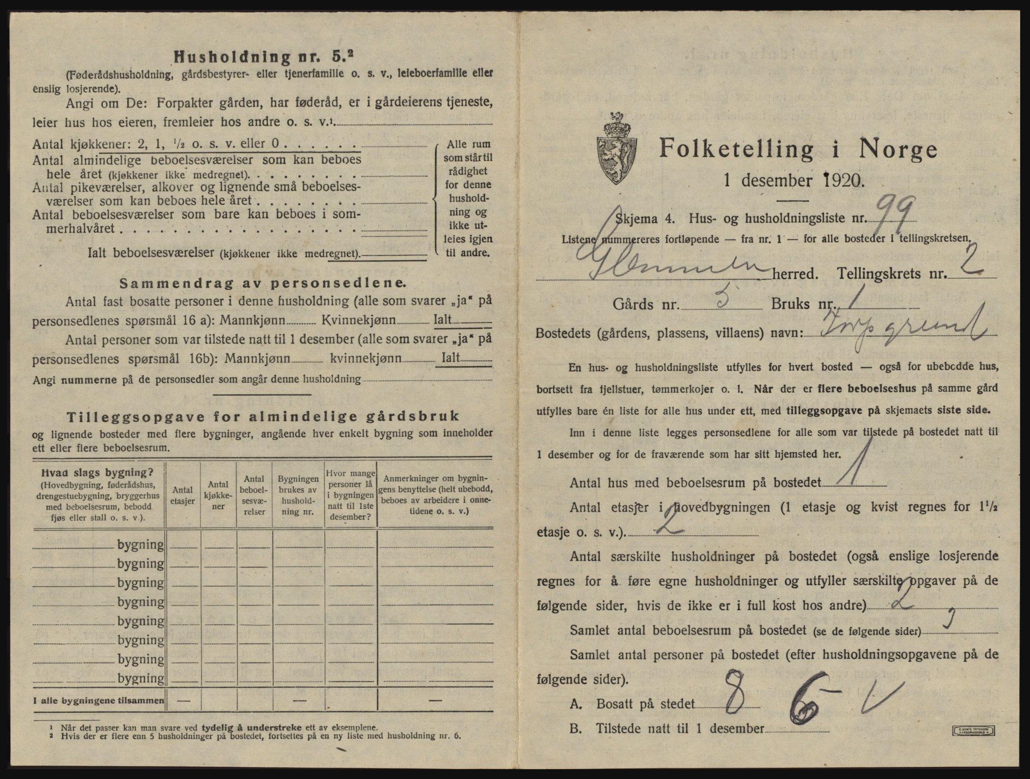 SAO, 1920 census for Glemmen, 1920, p. 397