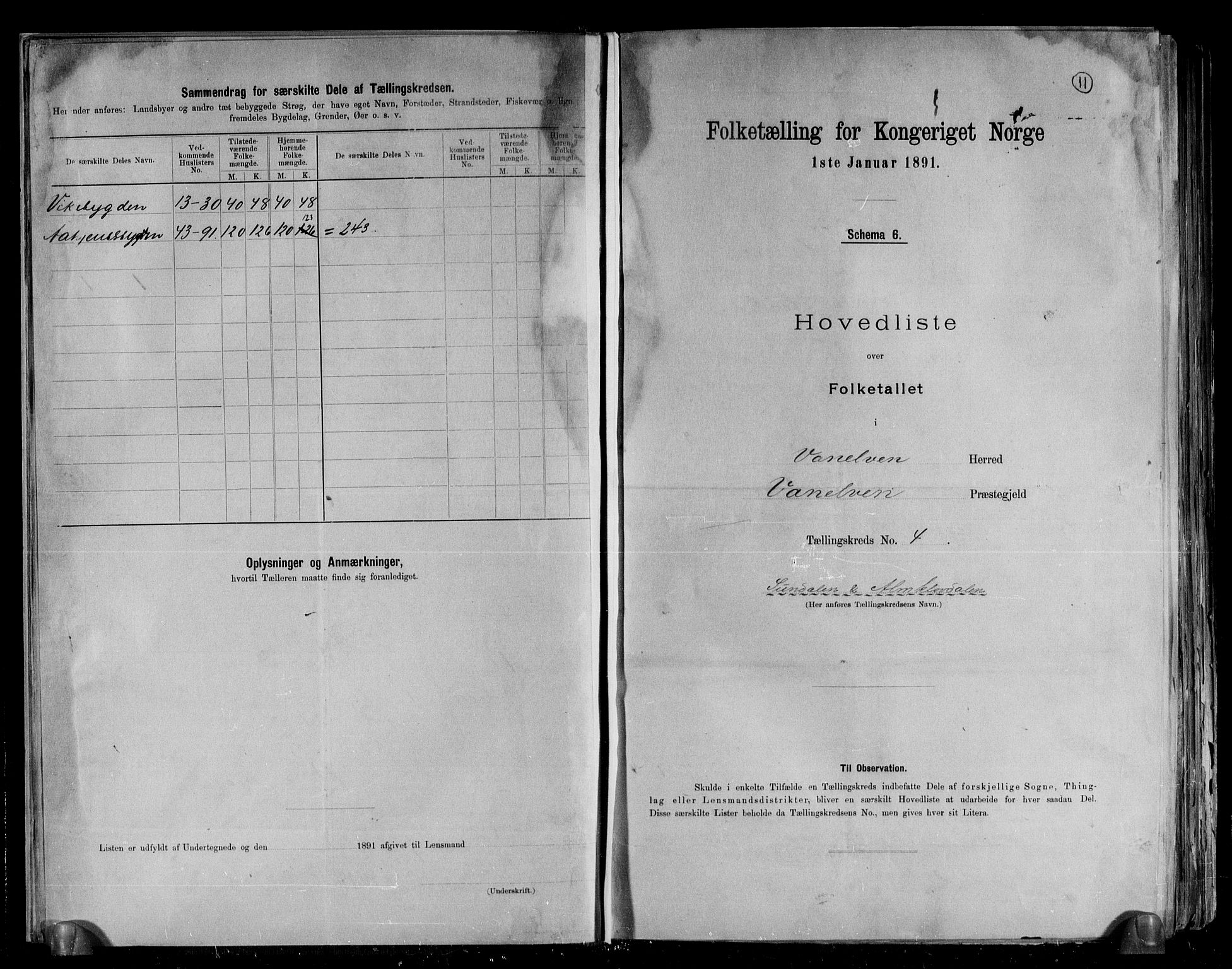 RA, 1891 census for 1511 Vanylven, 1891, p. 11