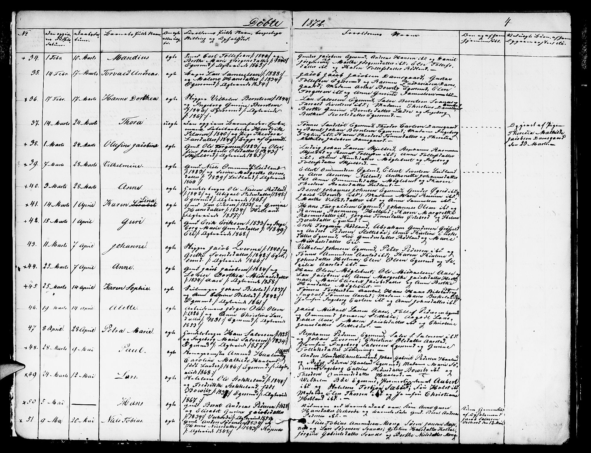 Eigersund sokneprestkontor, SAST/A-101807/S09/L0005: Parish register (copy) no. B 5, 1872-1881, p. 4