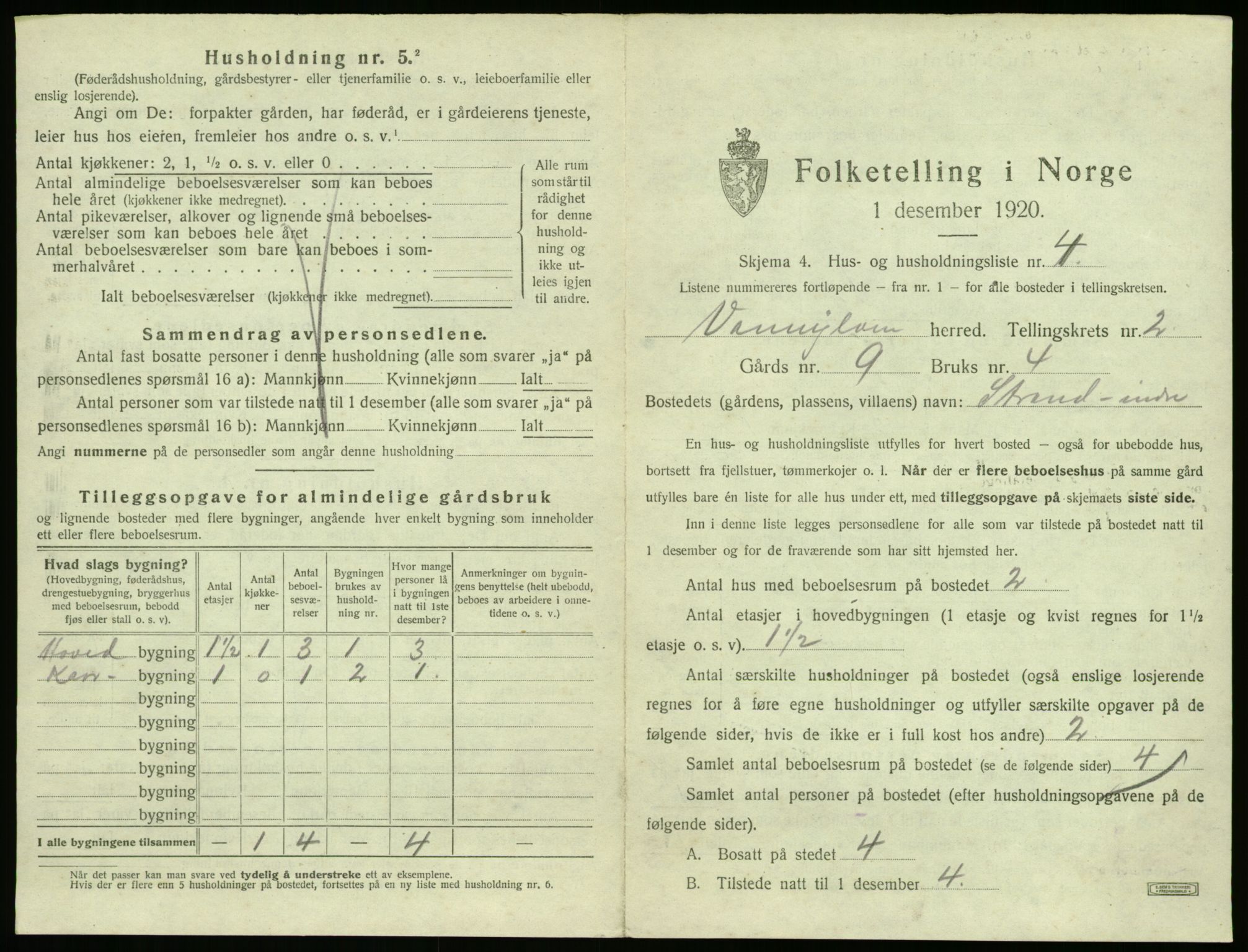 SAT, 1920 census for Vanylven, 1920, p. 101