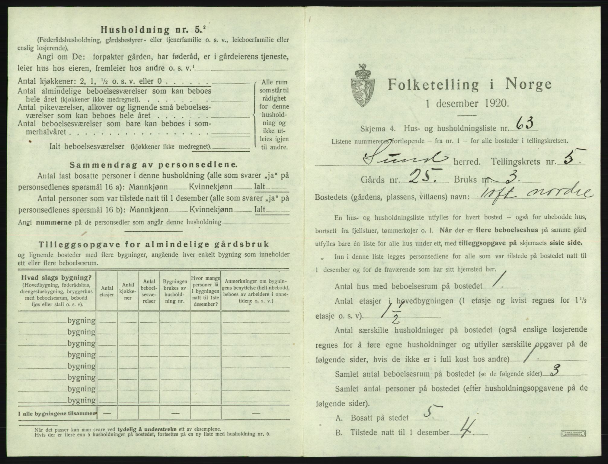 SAB, 1920 census for Sund, 1920, p. 494