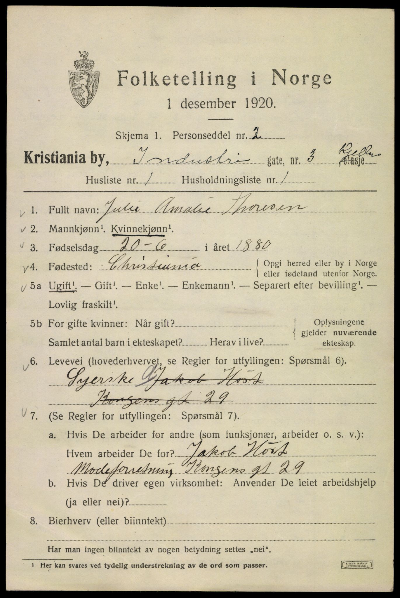 SAO, 1920 census for Kristiania, 1920, p. 307505