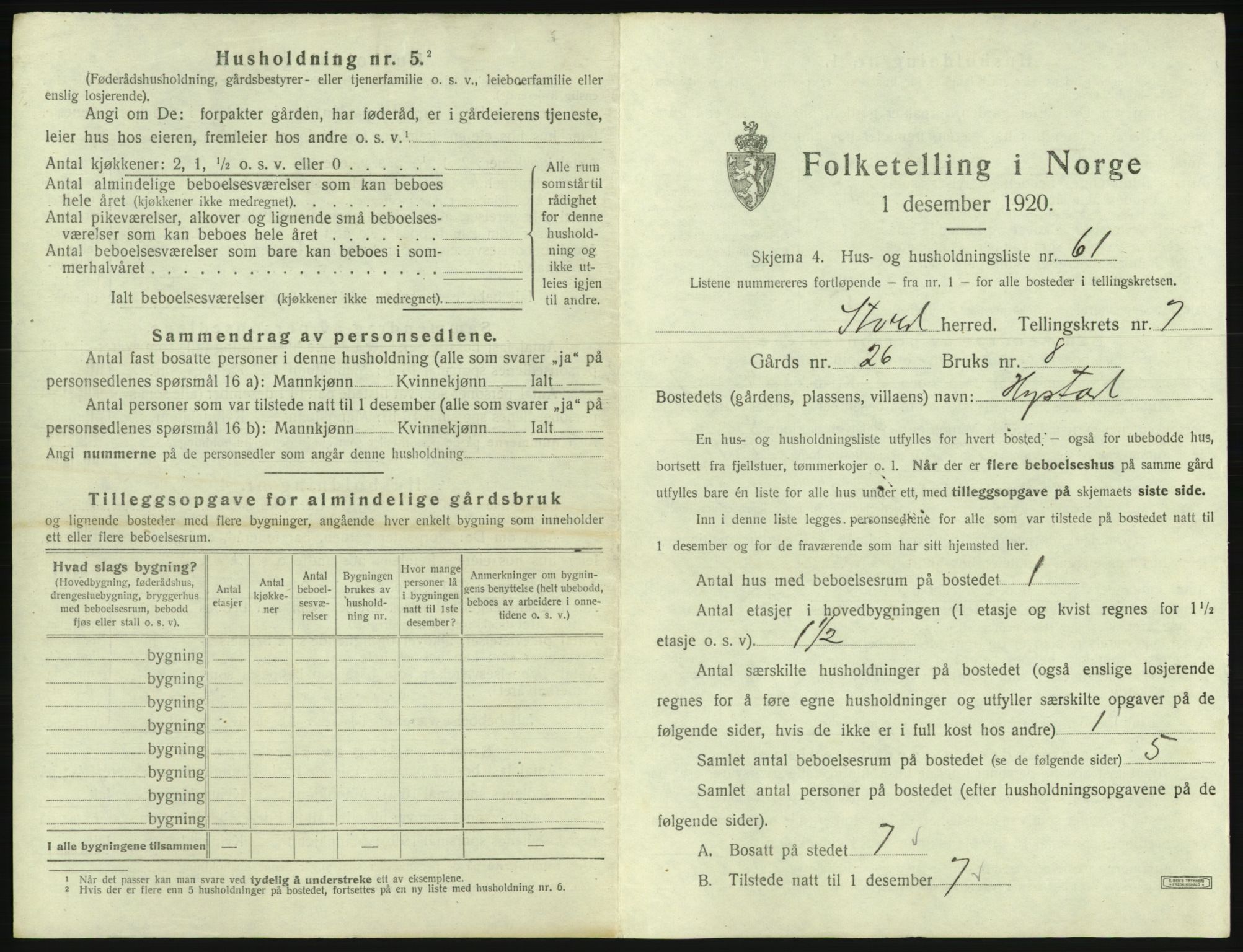 SAB, 1920 census for Stord, 1920, p. 481