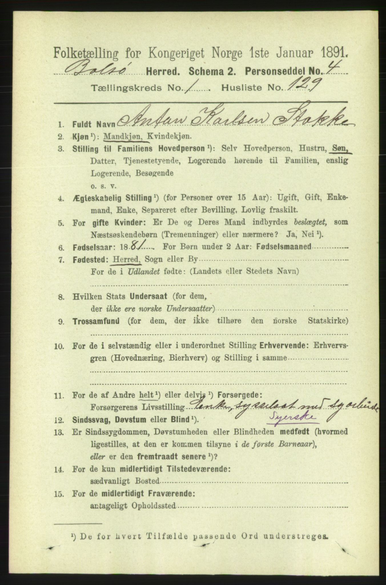 RA, 1891 census for 1544 Bolsøy, 1891, p. 834