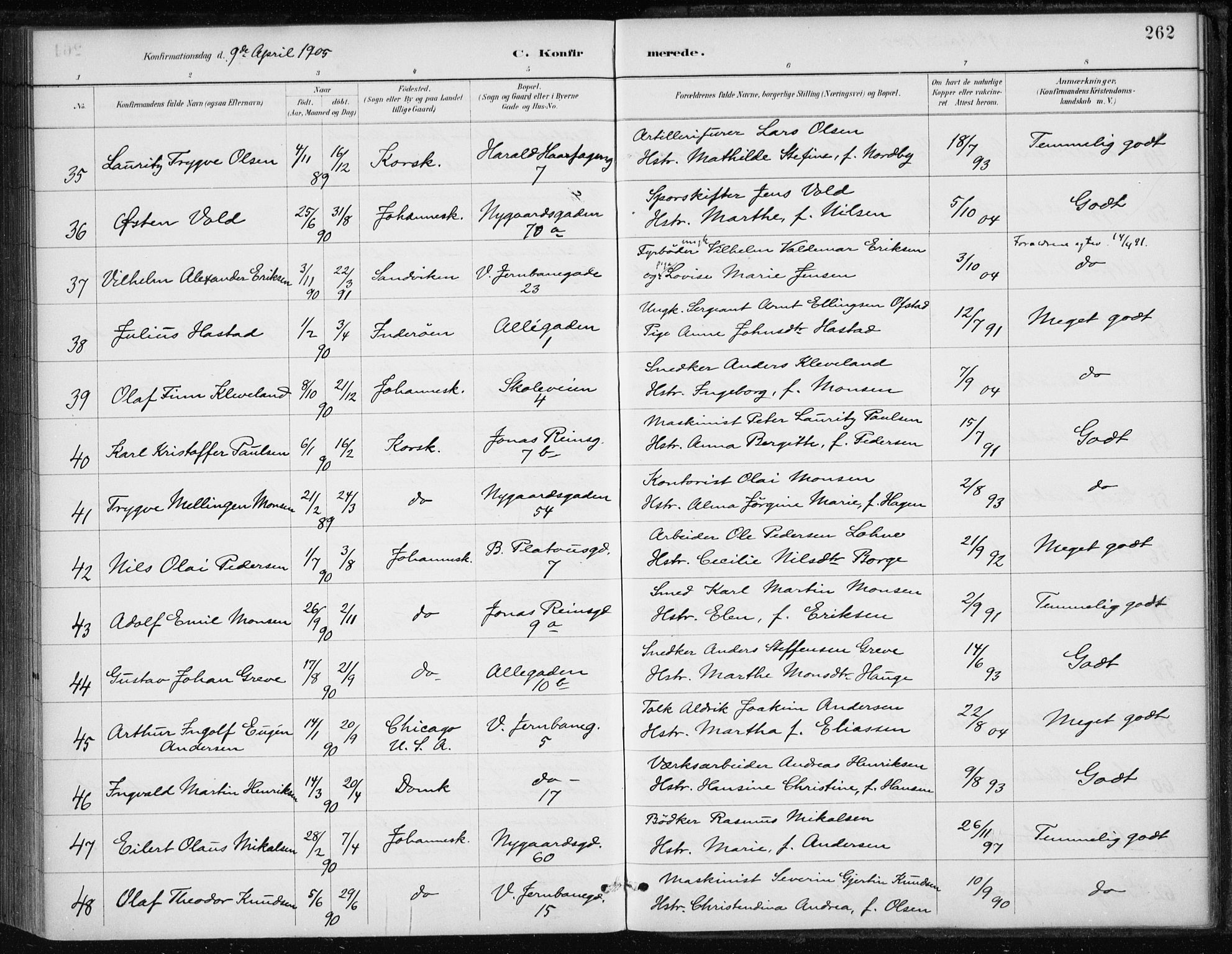 Johanneskirken sokneprestembete, AV/SAB-A-76001/H/Haa/L0008: Parish register (official) no. C 1, 1885-1907, p. 262