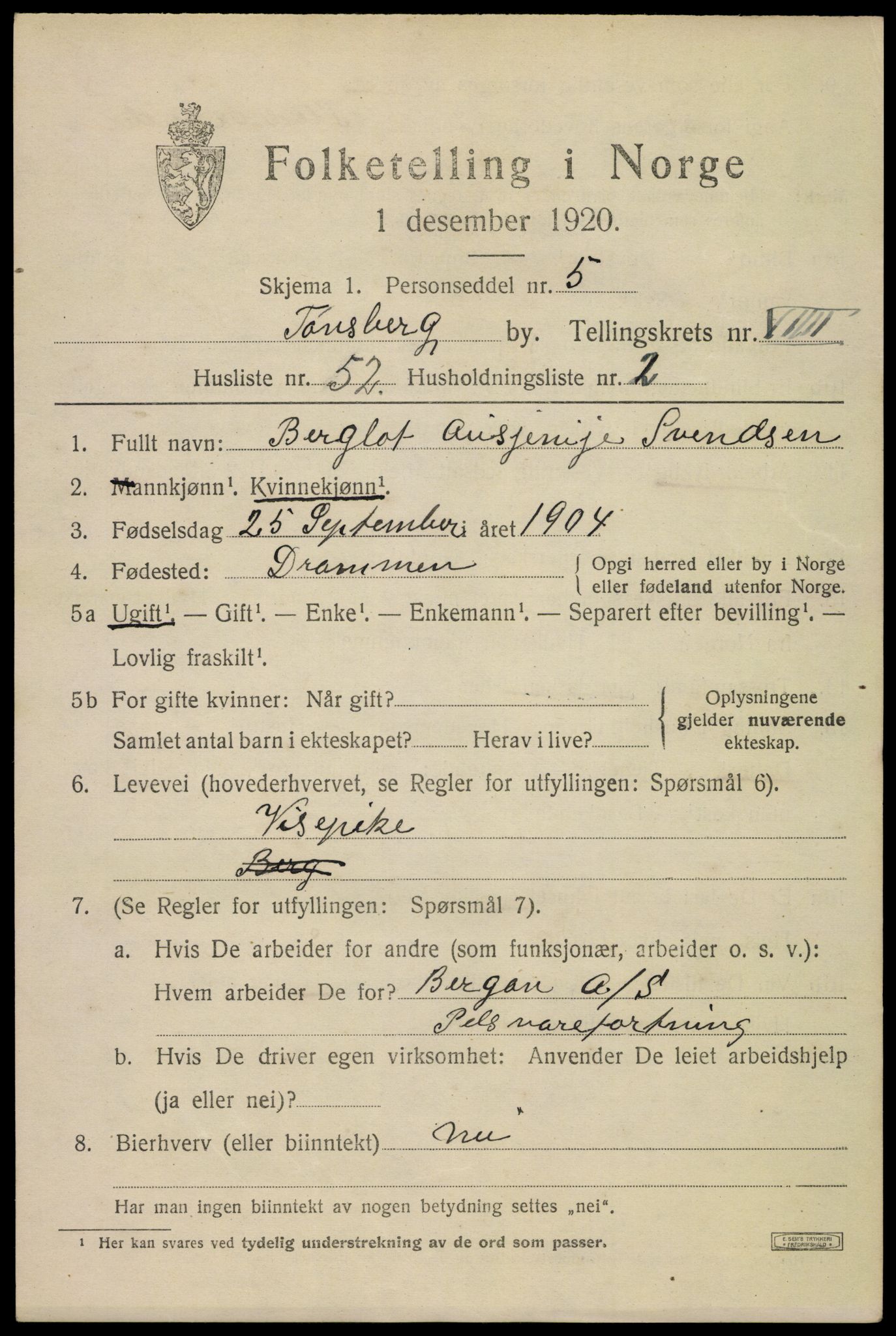 SAKO, 1920 census for Tønsberg, 1920, p. 18205