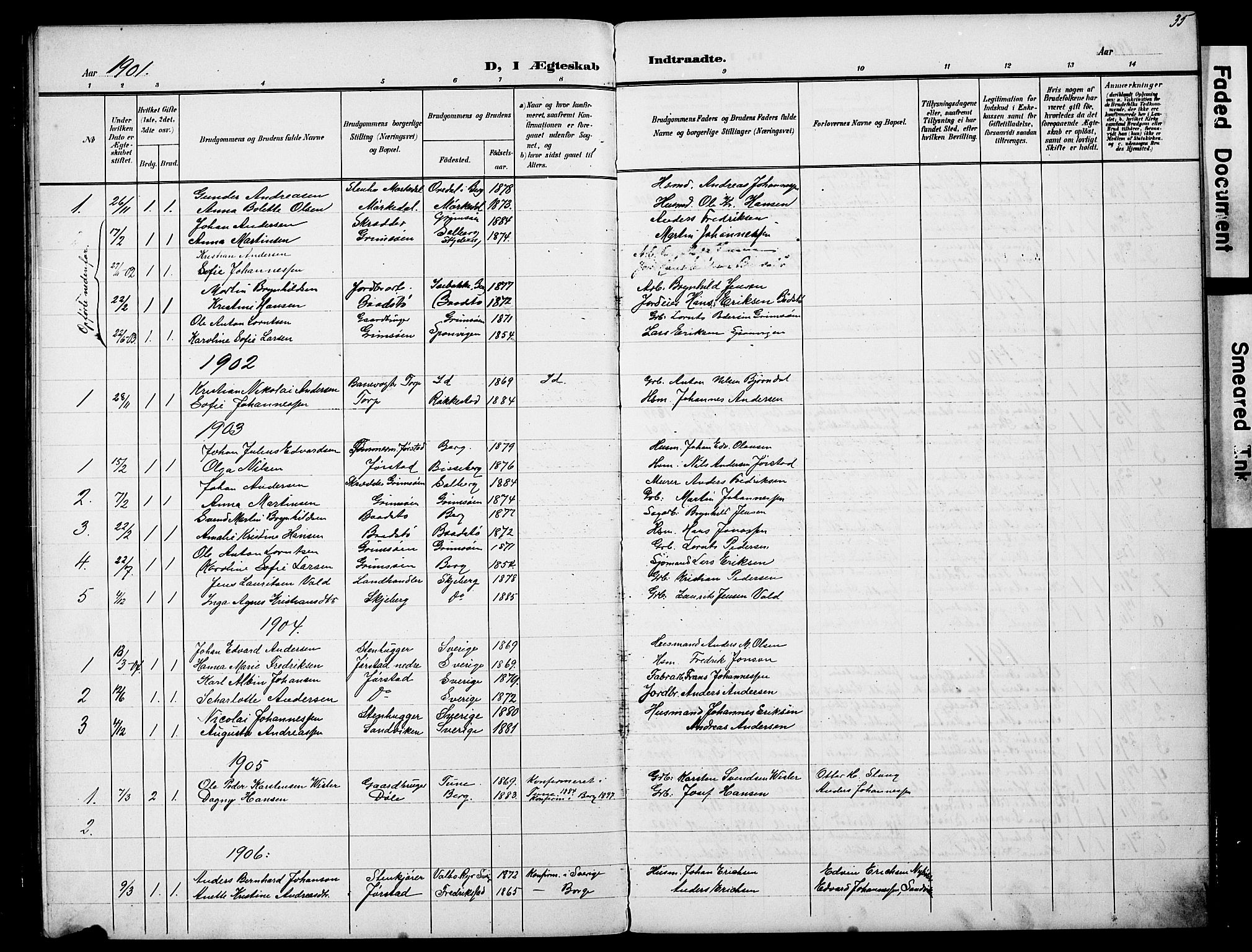 Skjeberg prestekontor Kirkebøker, AV/SAO-A-10923/G/Ge/L0001: Parish register (copy) no. V 1, 1901-1931, p. 35