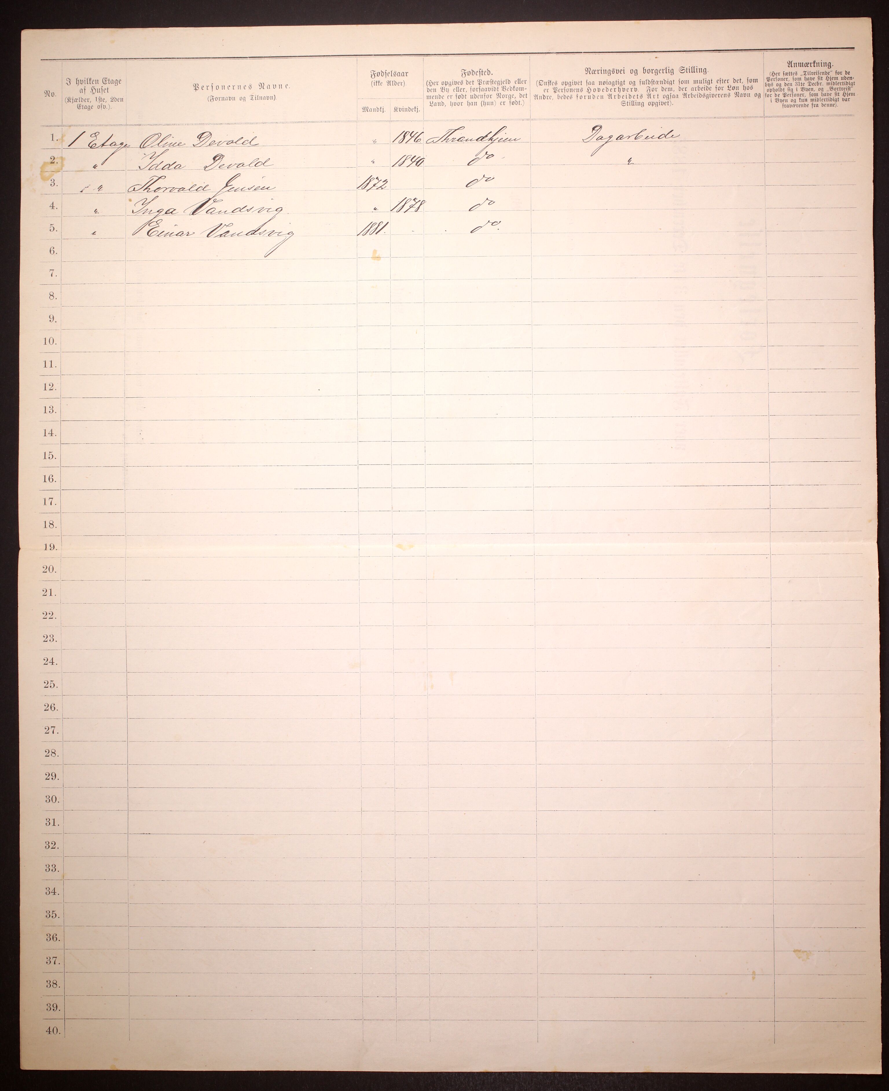 SAT, 1885 census for 1601 Trondheim, 1885, p. 3700