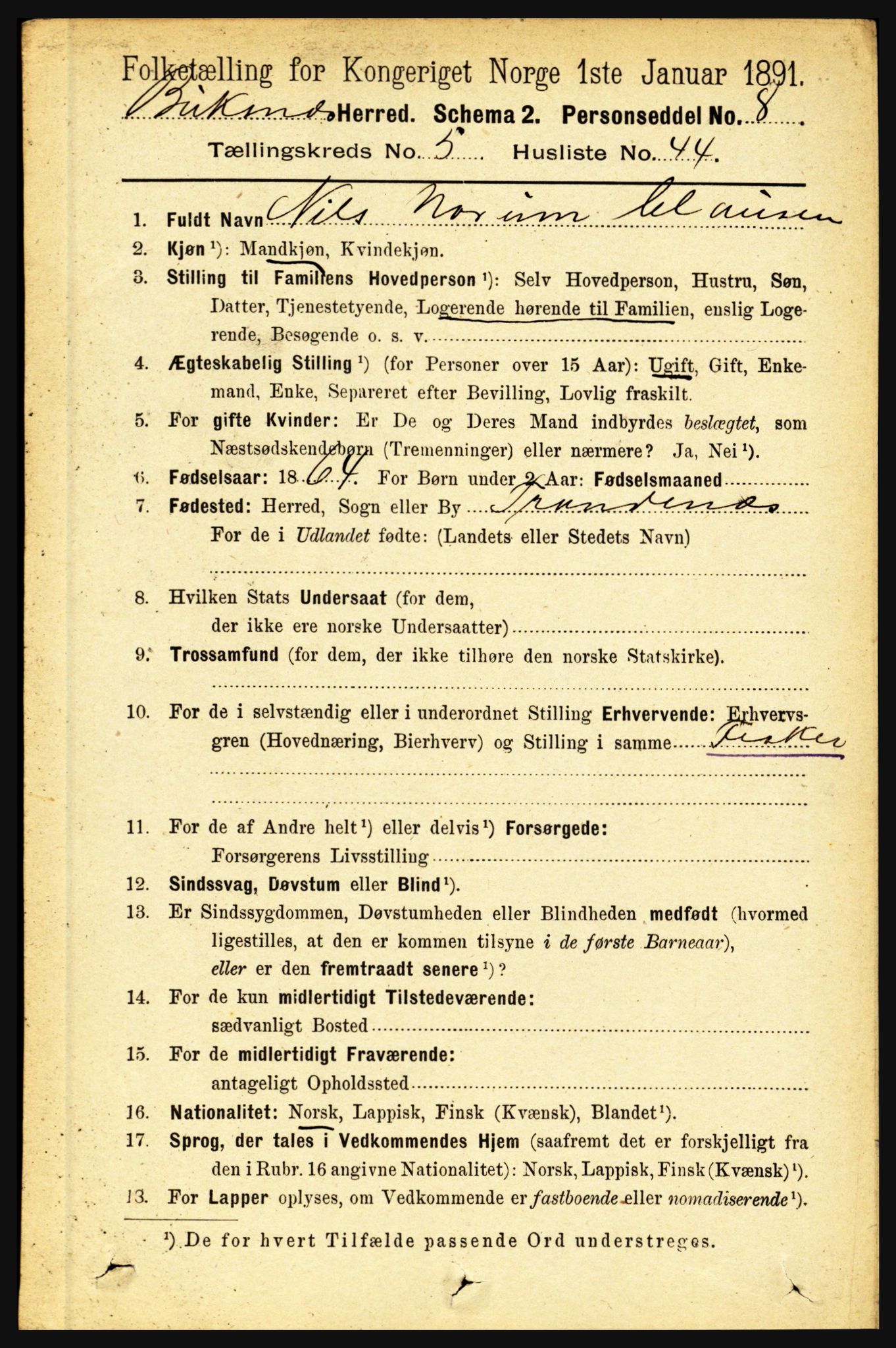 RA, 1891 census for 1860 Buksnes, 1891, p. 4148