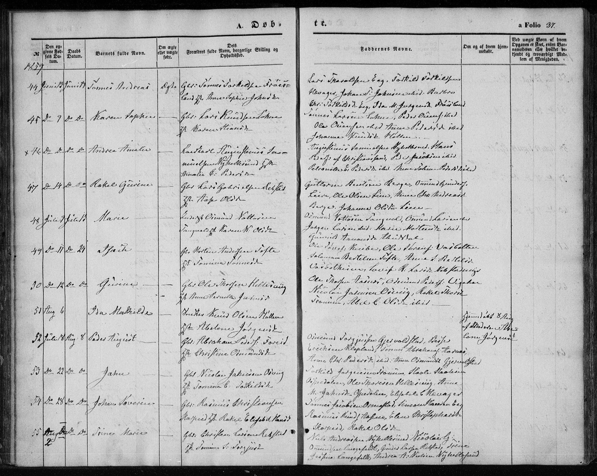 Søgne sokneprestkontor, AV/SAK-1111-0037/F/Fa/Fab/L0010: Parish register (official) no. A 10, 1853-1869, p. 37