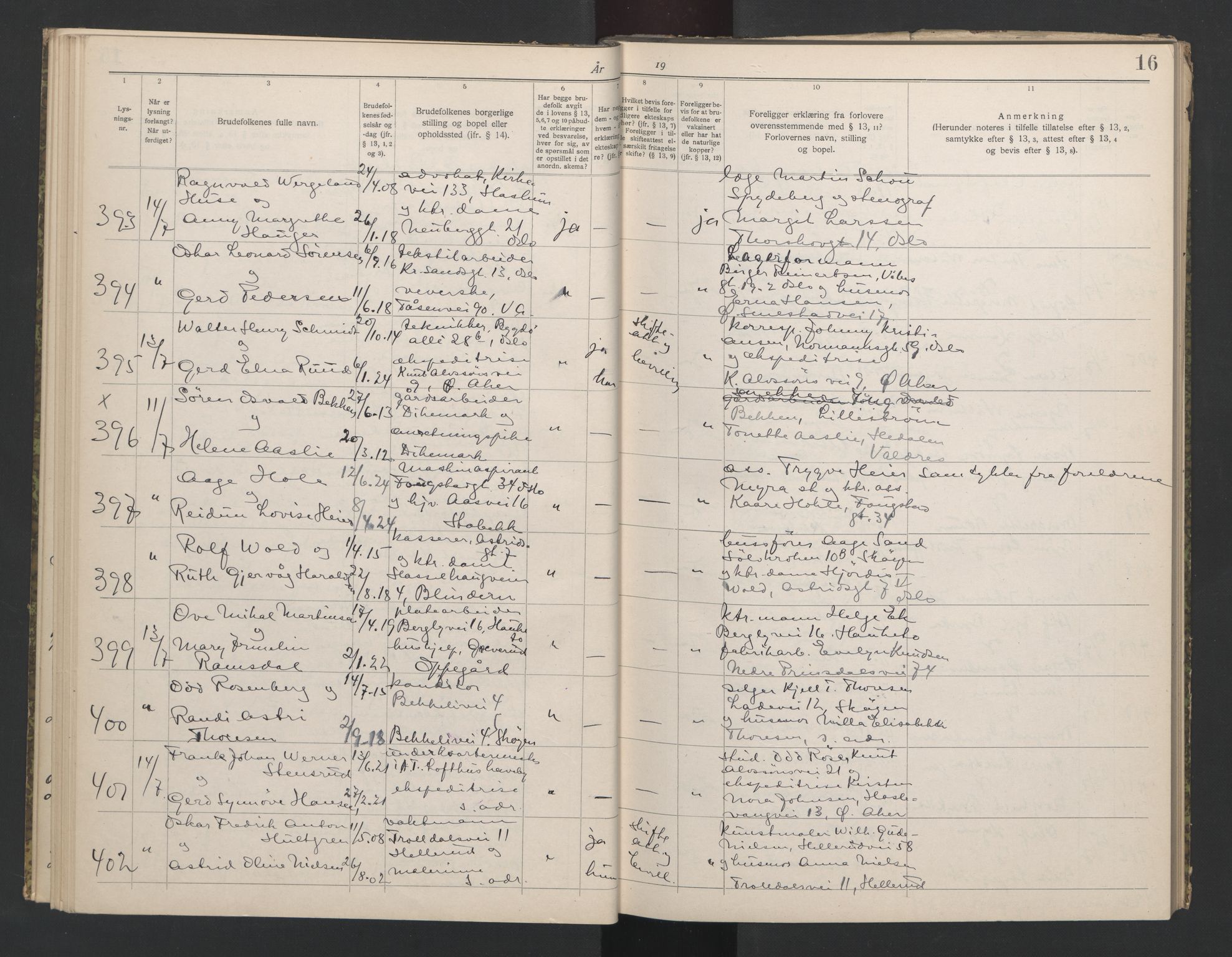 Aker sorenskriveri, AV/SAO-A-10895/L/Lb/L0002: Lysningsbok, 1942-1943, p. 16