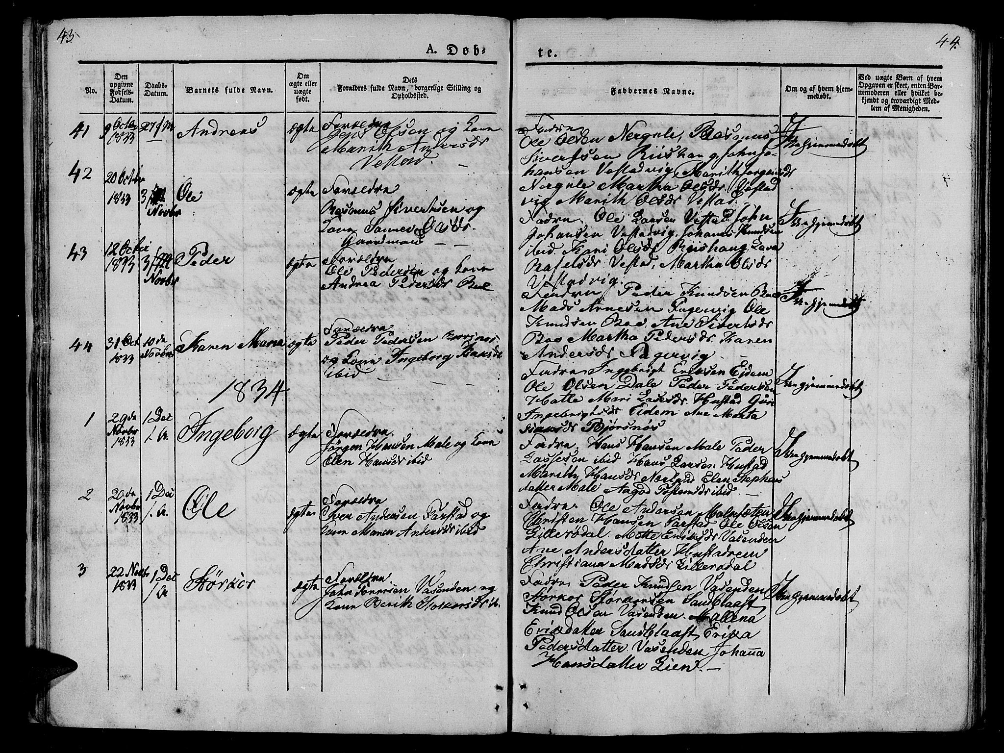 Ministerialprotokoller, klokkerbøker og fødselsregistre - Møre og Romsdal, AV/SAT-A-1454/566/L0765: Parish register (official) no. 566A04, 1829-1841, p. 43-44