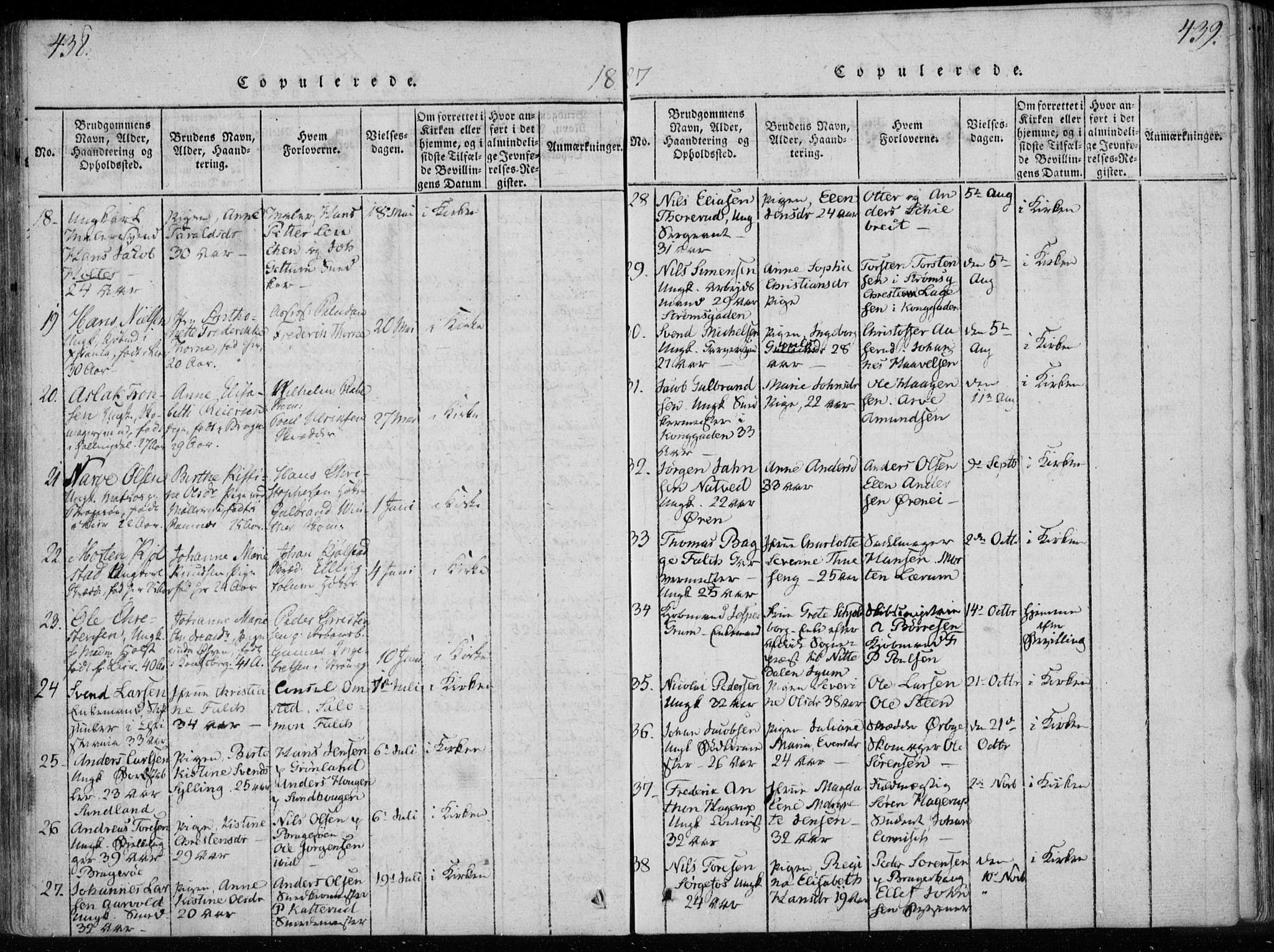 Bragernes kirkebøker, AV/SAKO-A-6/F/Fa/L0007: Parish register (official) no. I 7, 1815-1829, p. 438-439