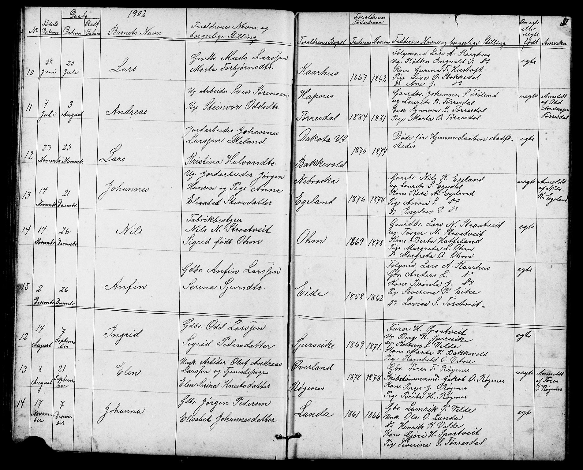 Skjold sokneprestkontor, SAST/A-101847/H/Ha/Hab/L0006: Parish register (copy) no. B 6, 1881-1913, p. 57