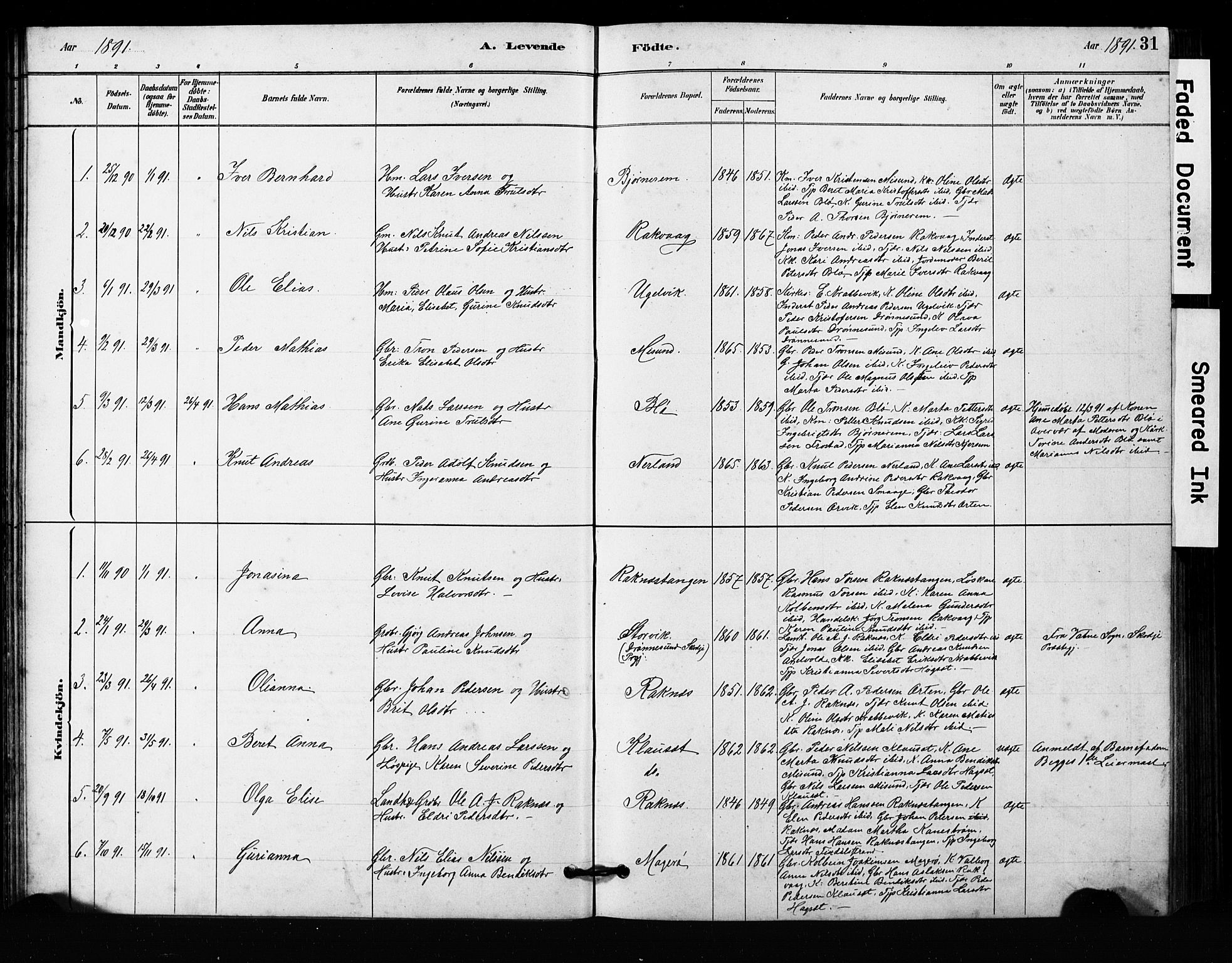 Ministerialprotokoller, klokkerbøker og fødselsregistre - Møre og Romsdal, SAT/A-1454/563/L0737: Parish register (copy) no. 563C01, 1878-1916, p. 31