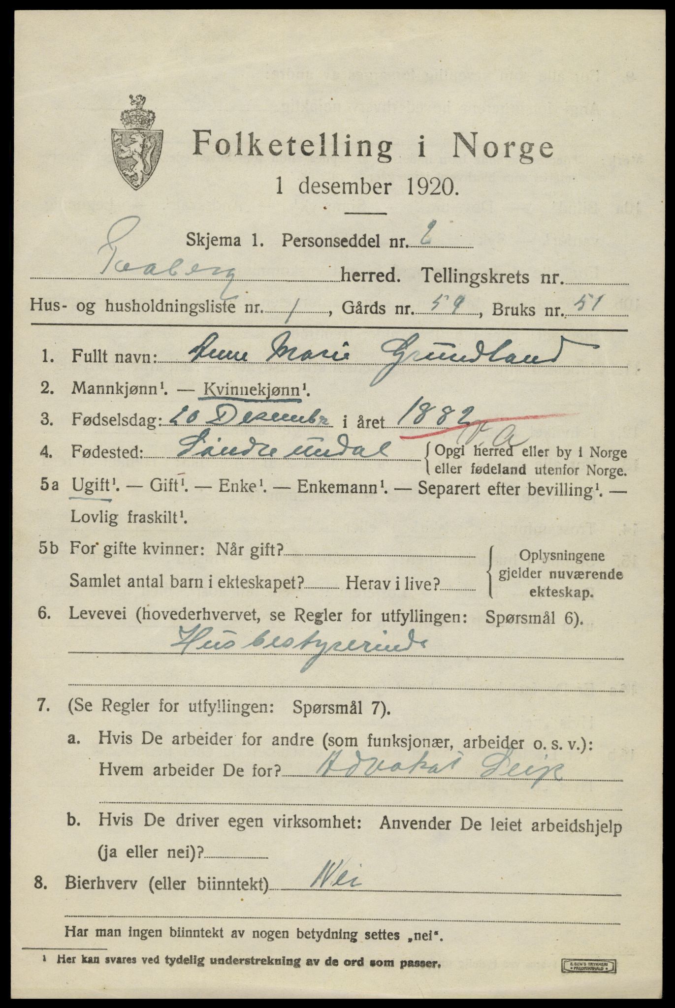 SAH, 1920 census for Fåberg, 1920, p. 5912