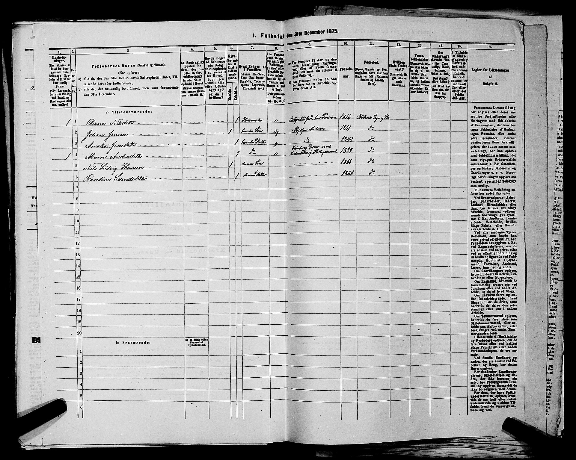 RA, 1875 census for 0120P Rødenes, 1875, p. 184