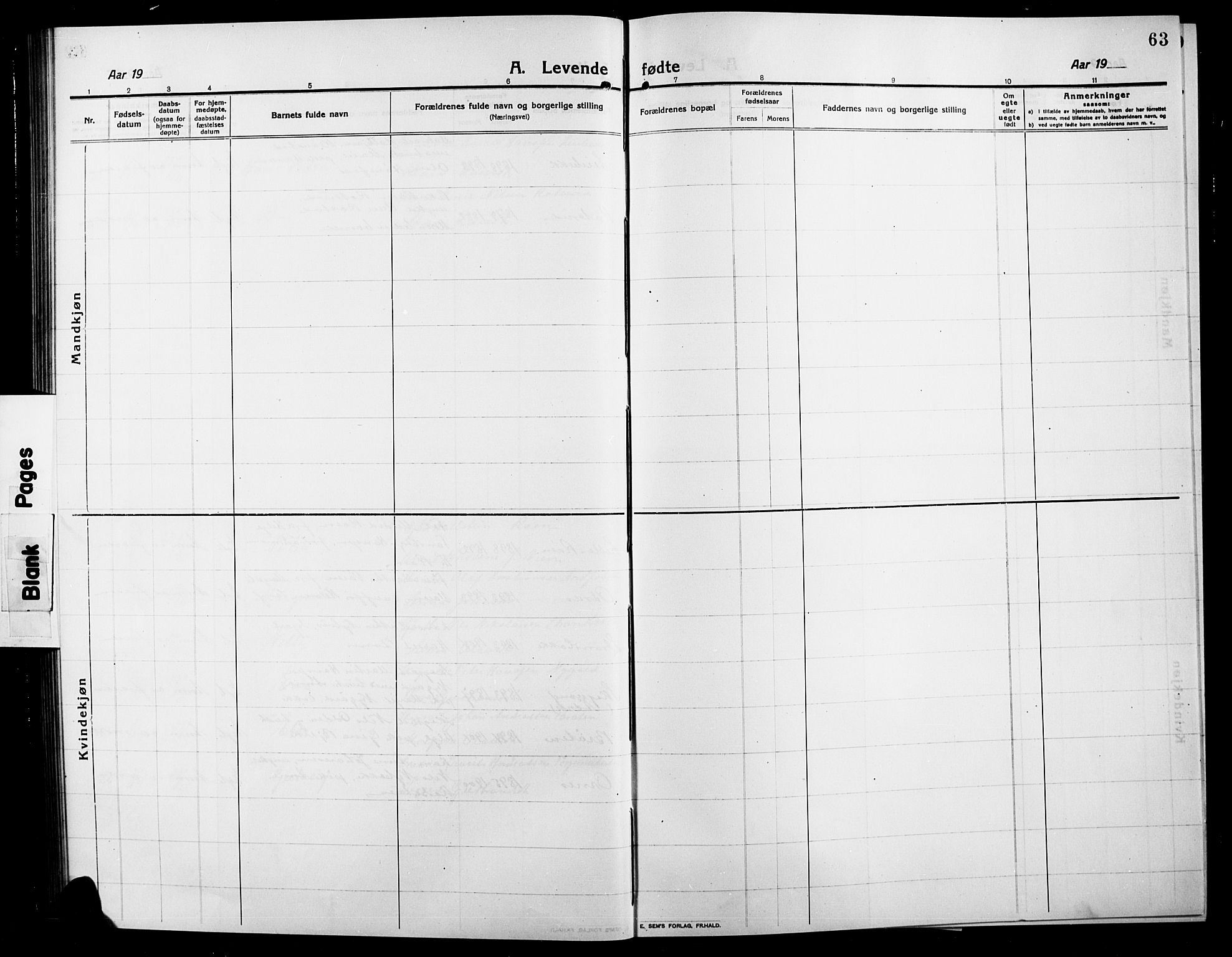 Søndre Land prestekontor, SAH/PREST-122/L/L0006: Parish register (copy) no. 6, 1912-1925, p. 63