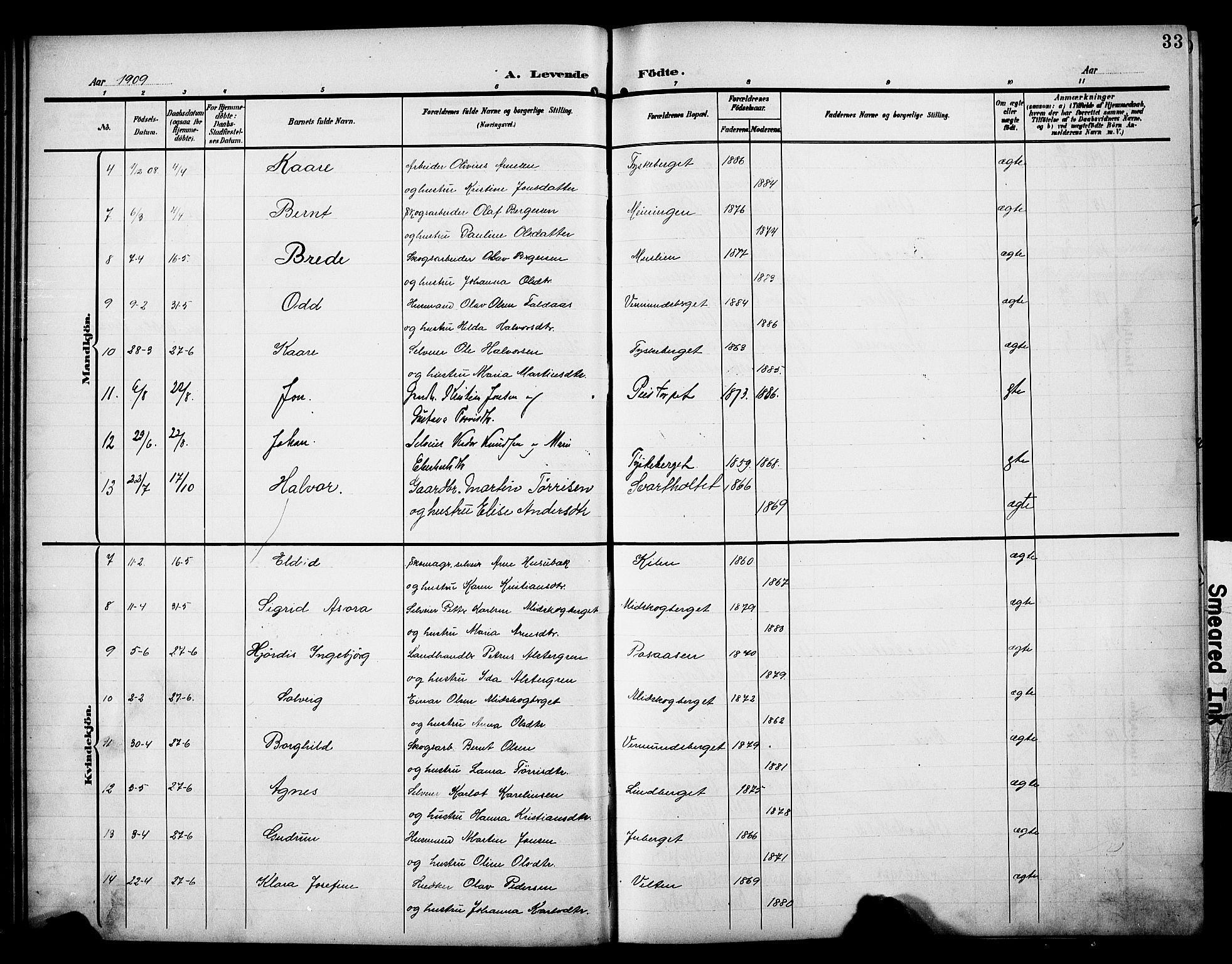 Åsnes prestekontor, AV/SAH-PREST-042/H/Ha/Hab/L0006: Parish register (copy) no. 6, 1903-1929, p. 33