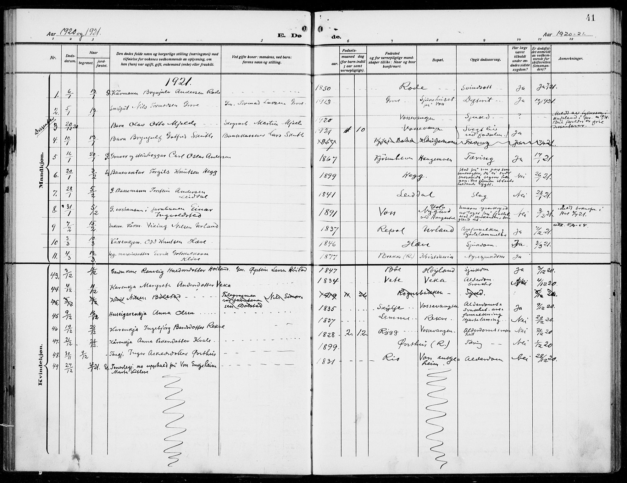 Voss sokneprestembete, SAB/A-79001/H/Haa: Parish register (official) no. D  2, 1910-1932, p. 41