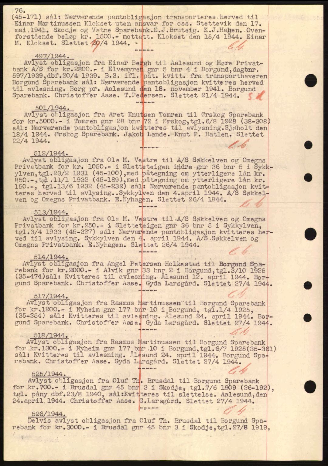 Nordre Sunnmøre sorenskriveri, SAT/A-0006/1/2/2C/2Ca: Mortgage book no. B1-6, 1938-1942, Diary no: : 497/1944