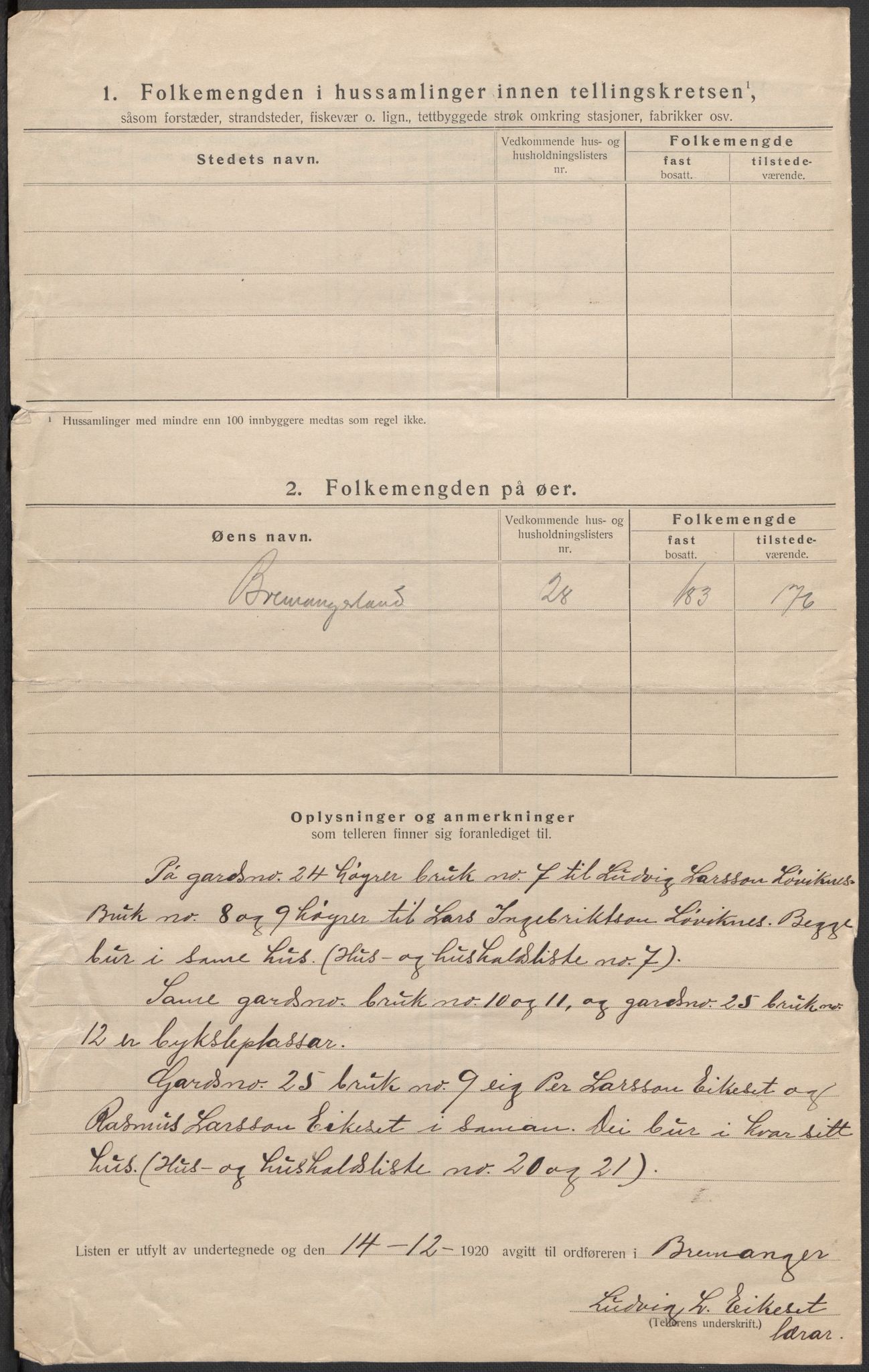 SAB, 1920 census for Bremanger, 1920, p. 26