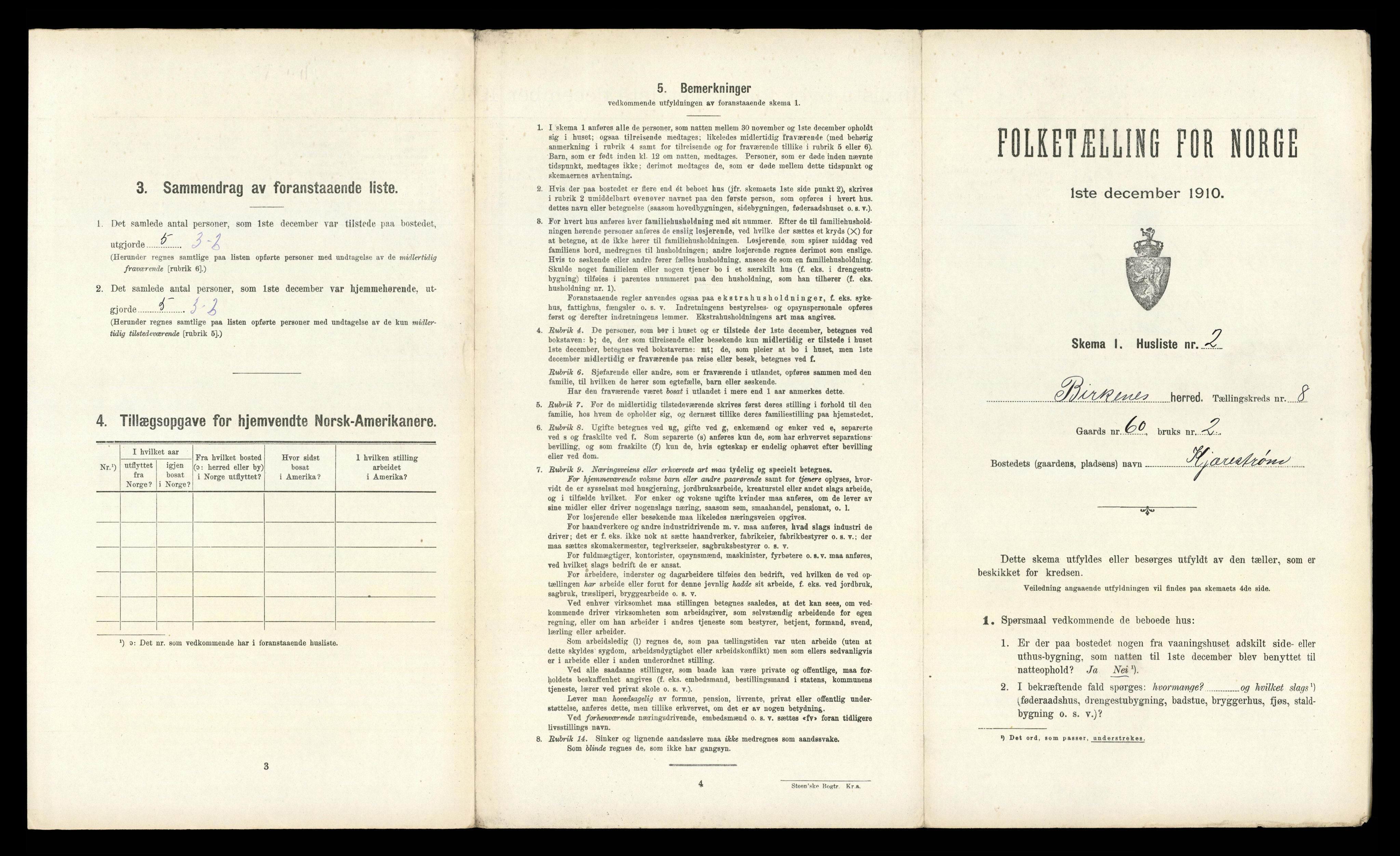 RA, 1910 census for Birkenes, 1910, p. 652