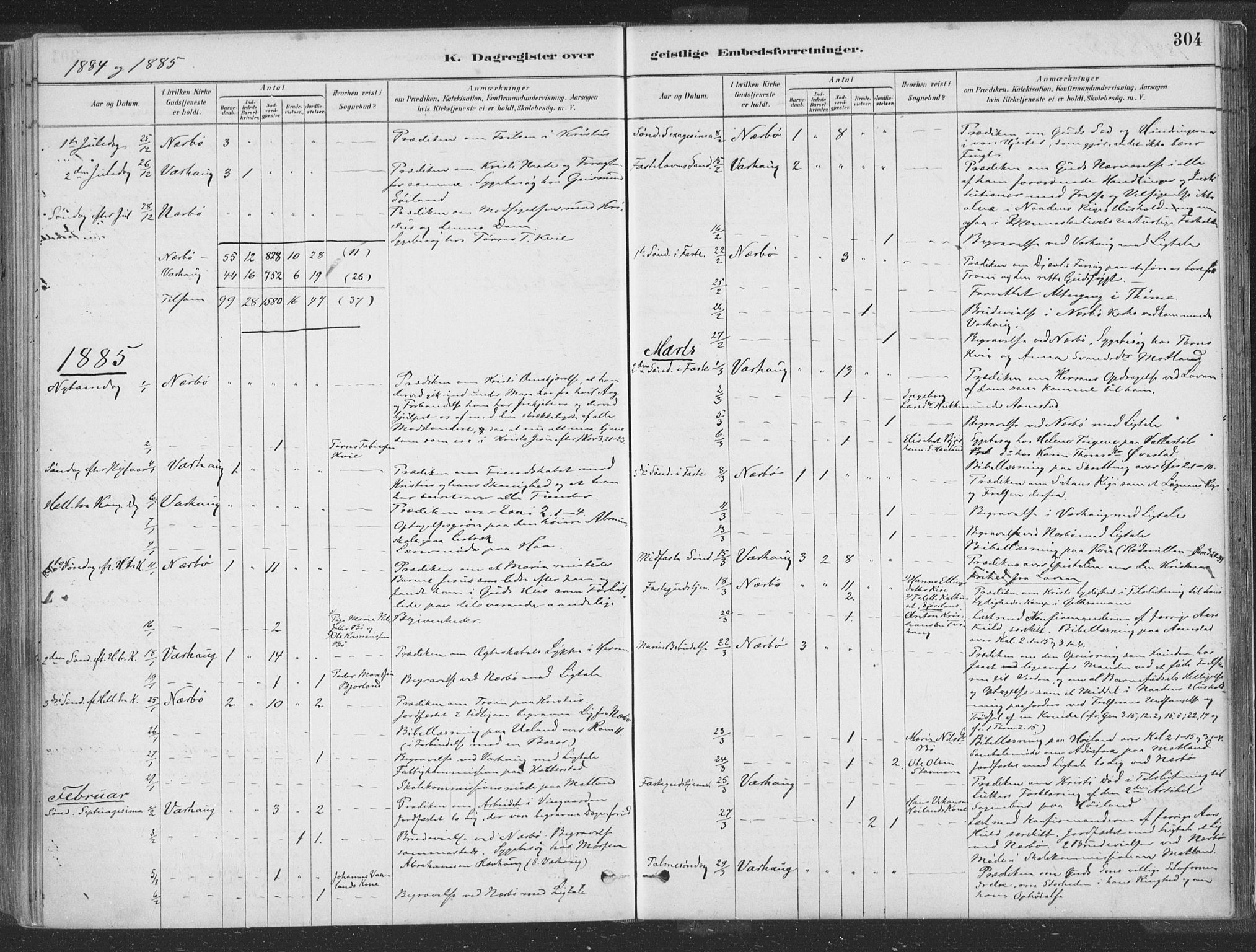 Hå sokneprestkontor, SAST/A-101801/001/30BA/L0010: Parish register (official) no. A 9, 1879-1896, p. 304