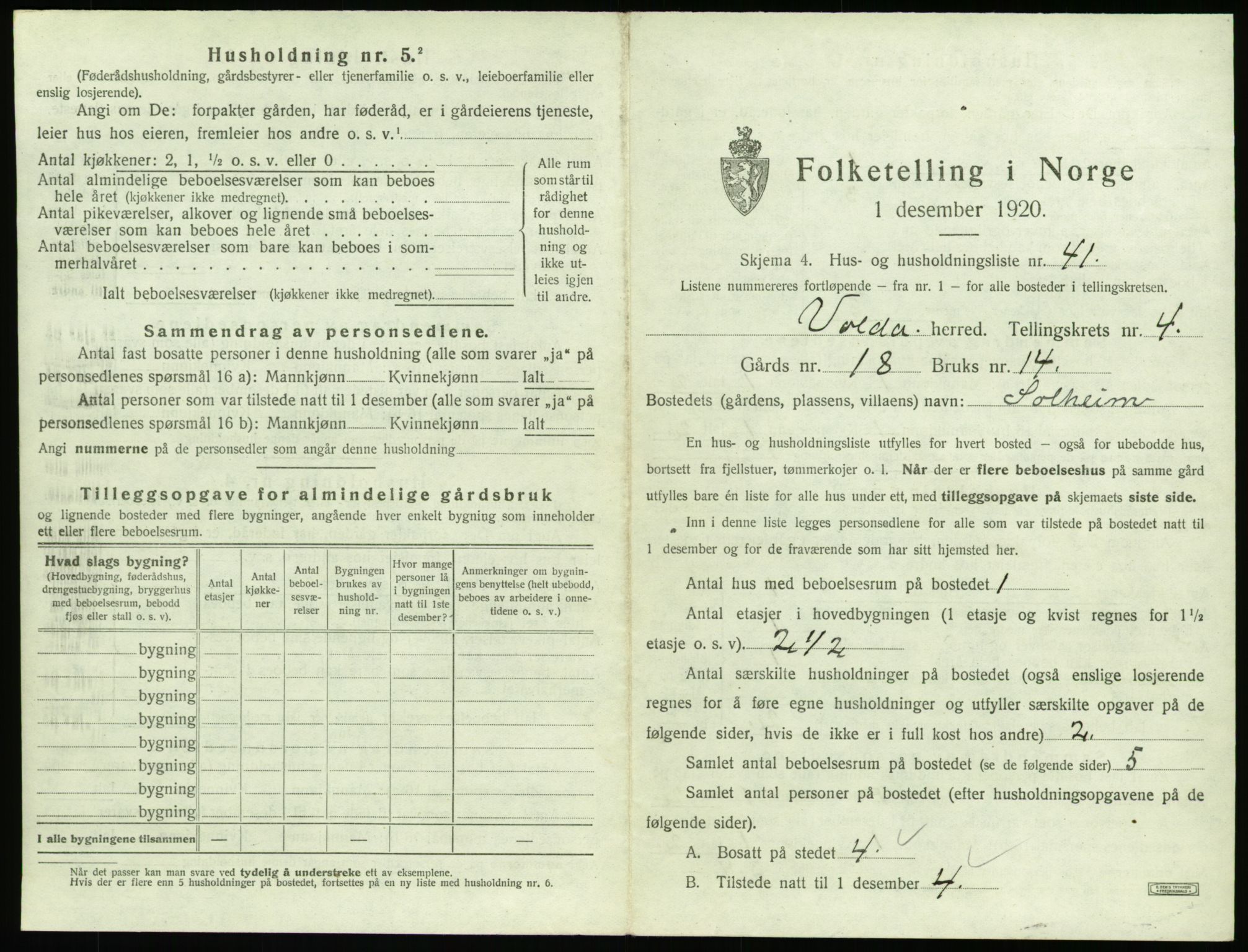 SAT, 1920 census for Volda, 1920, p. 348