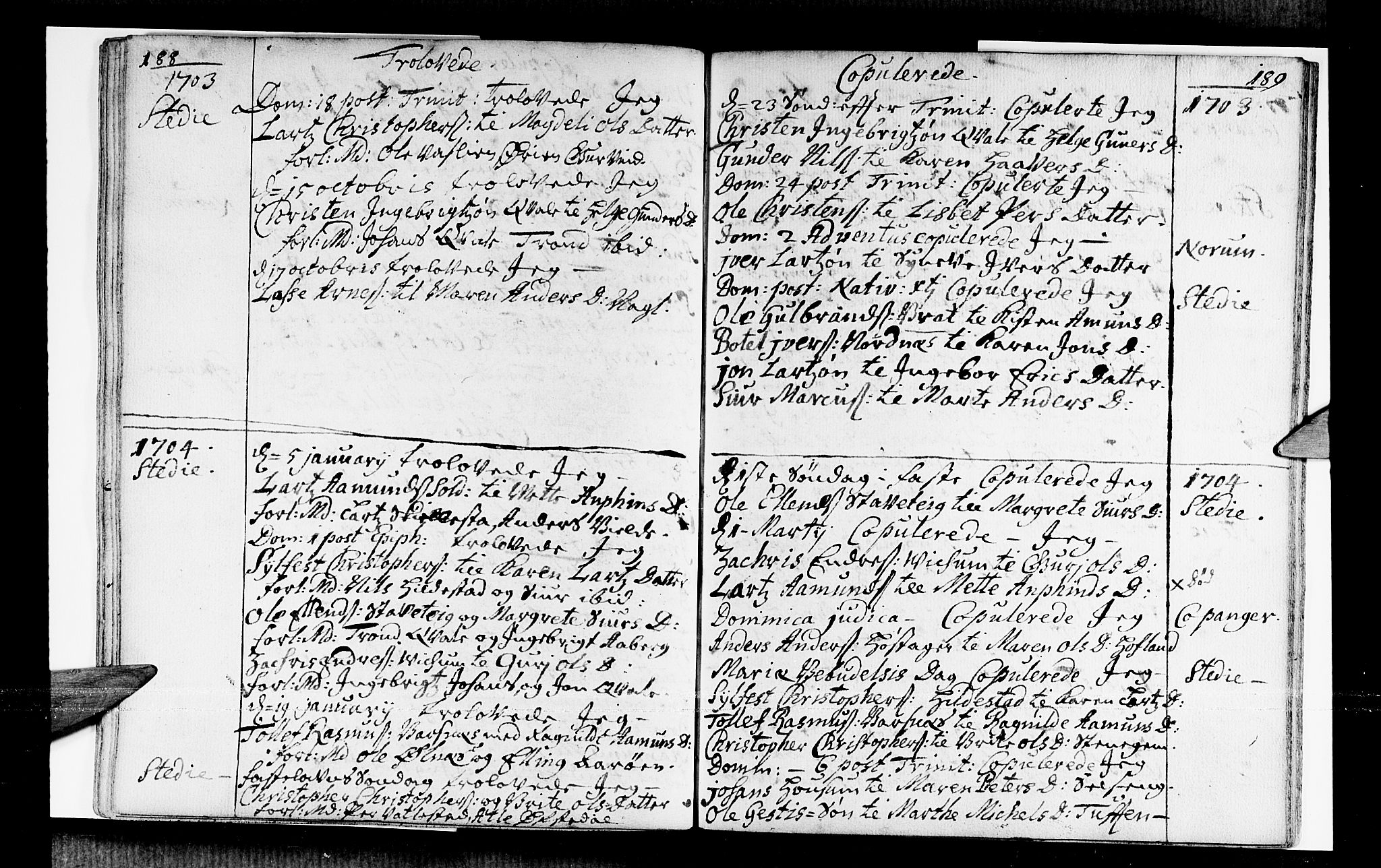 Sogndal sokneprestembete, SAB/A-81301/H/Haa/Haaa/L0001: Parish register (official) no. A 1, 1689-1713, p. 188-189