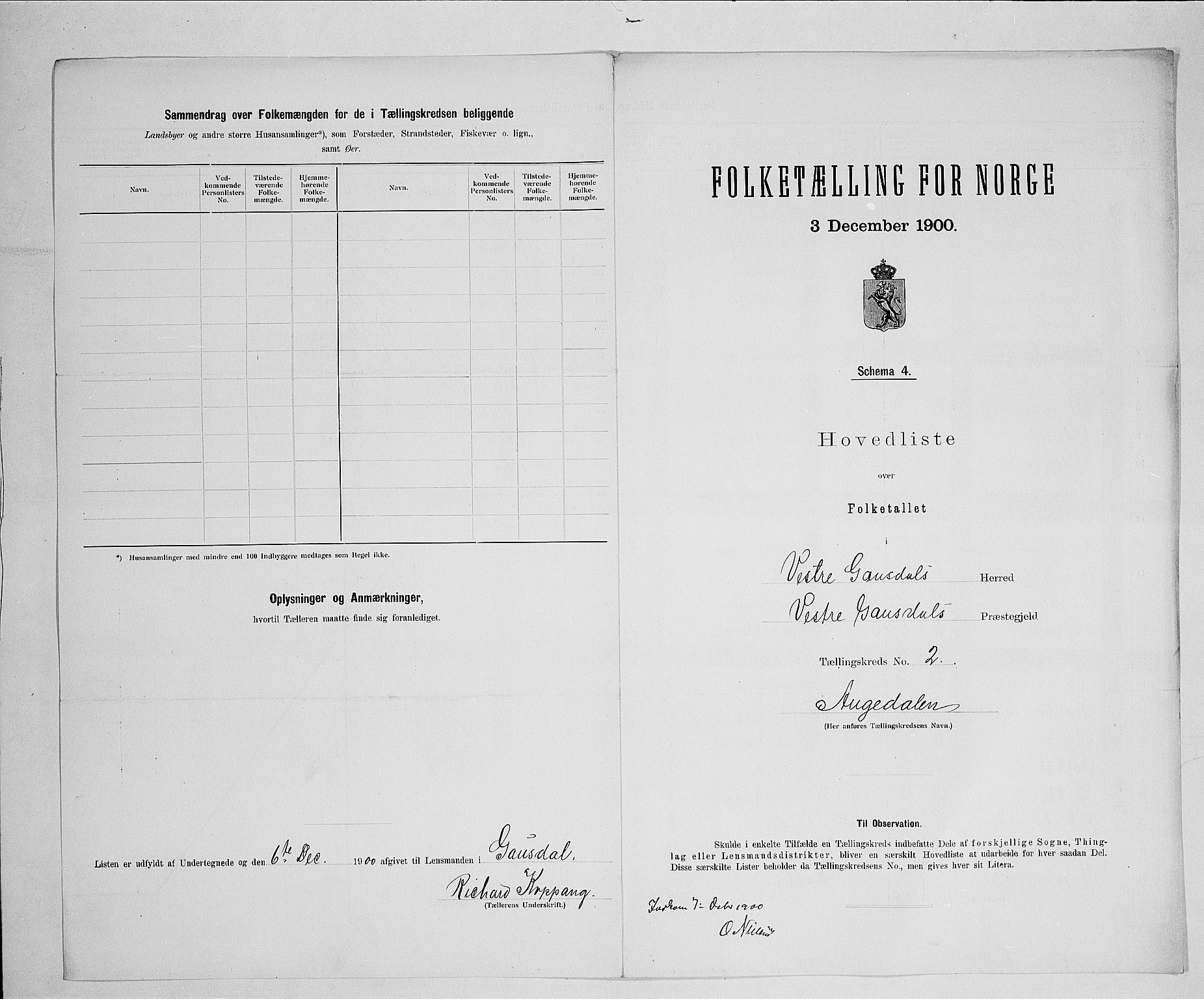 SAH, 1900 census for Vestre Gausdal, 1900, p. 17