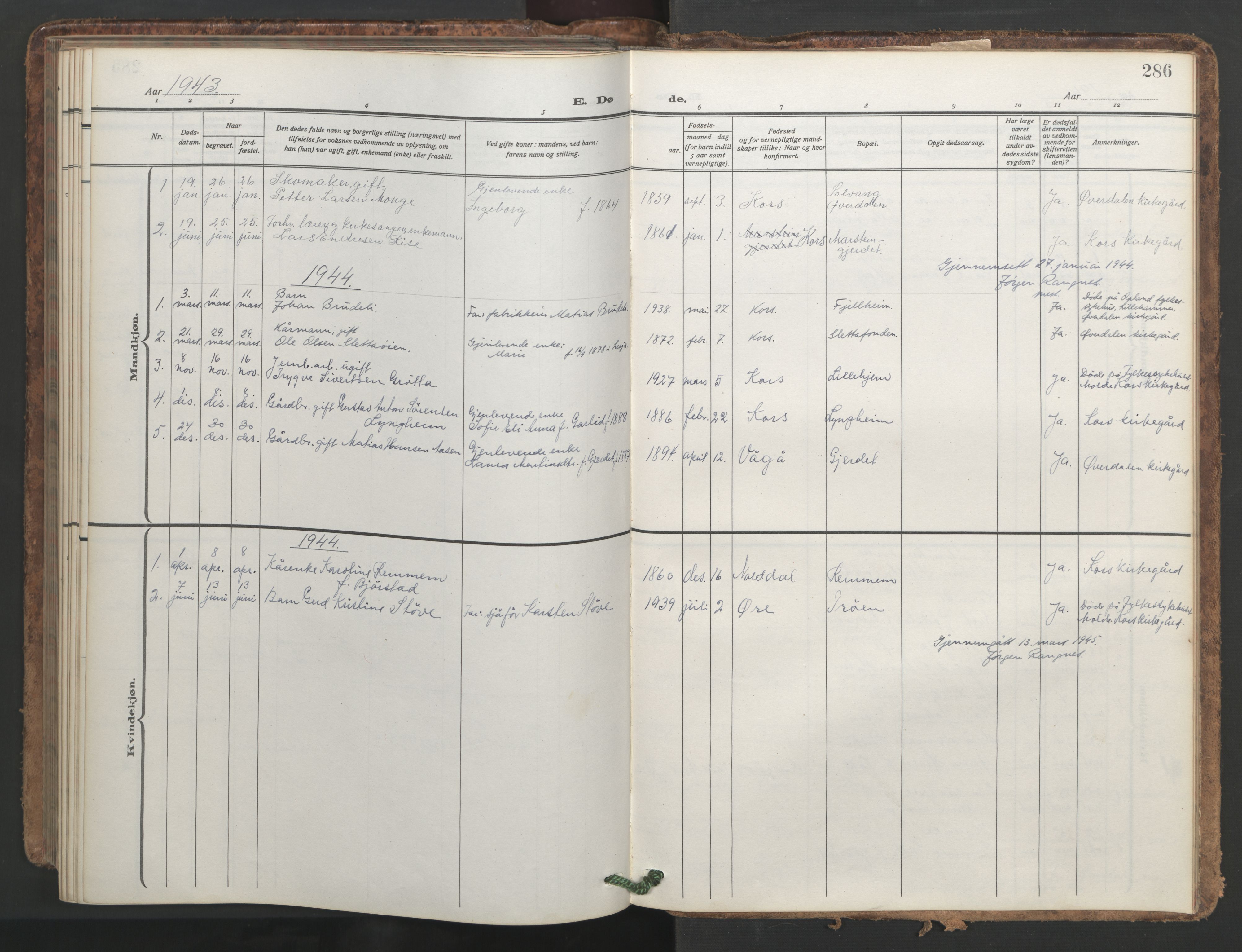 Ministerialprotokoller, klokkerbøker og fødselsregistre - Møre og Romsdal, SAT/A-1454/546/L0597: Parish register (copy) no. 546C03, 1921-1959, p. 286