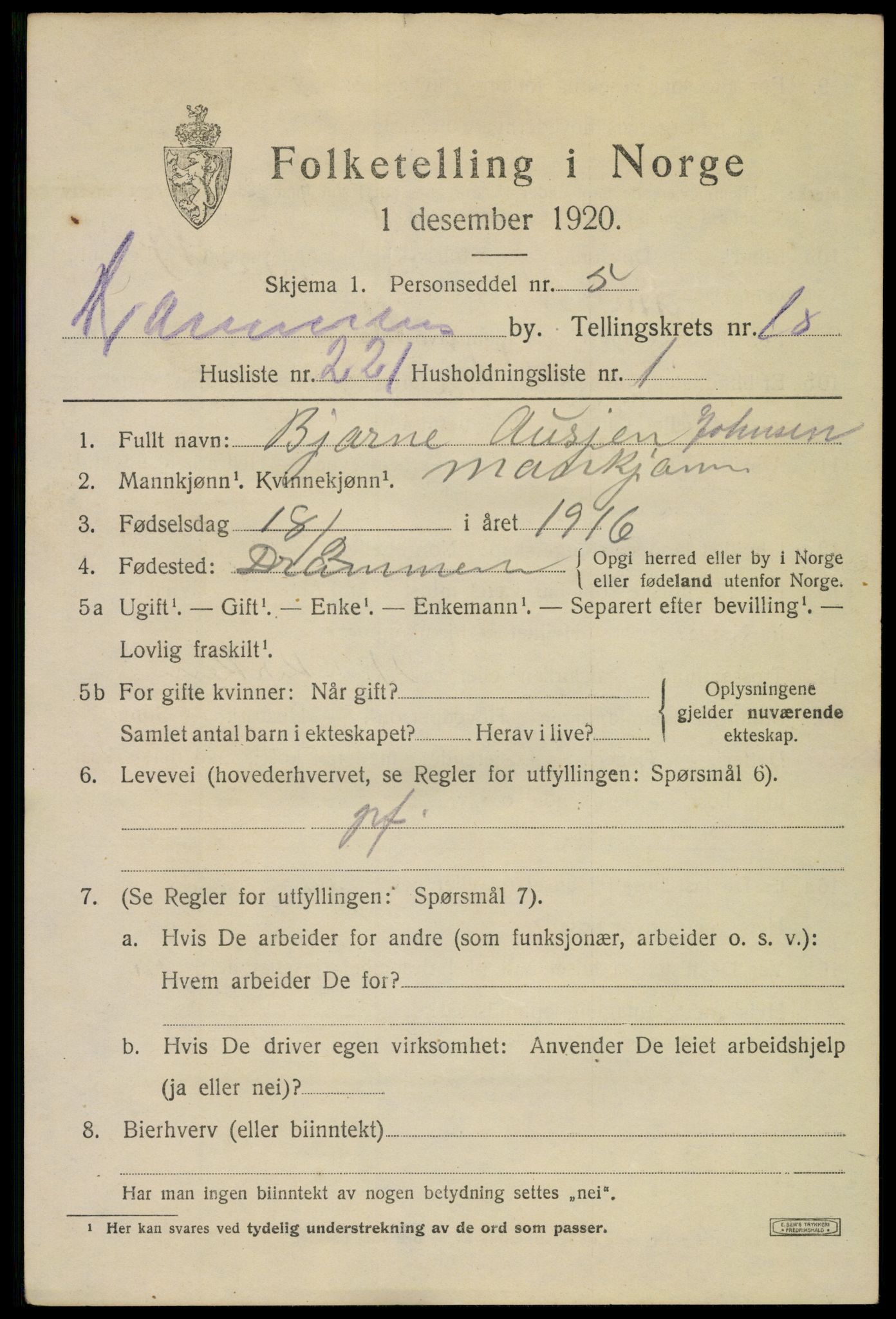 SAKO, 1920 census for Drammen, 1920, p. 66219