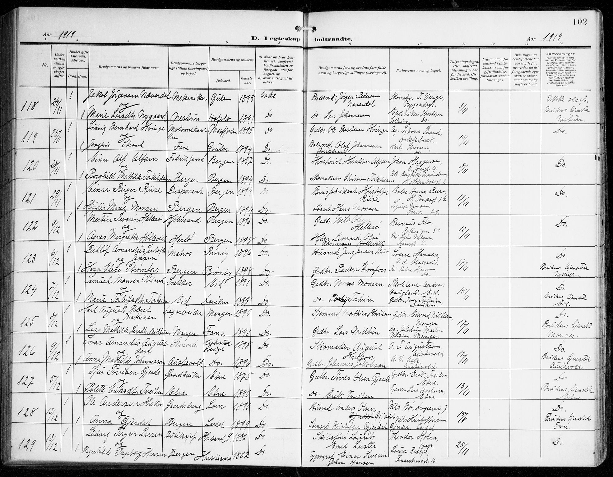 Johanneskirken sokneprestembete, SAB/A-76001/H/Haa/L0013: Parish register (official) no. D 2, 1912-1929, p. 102
