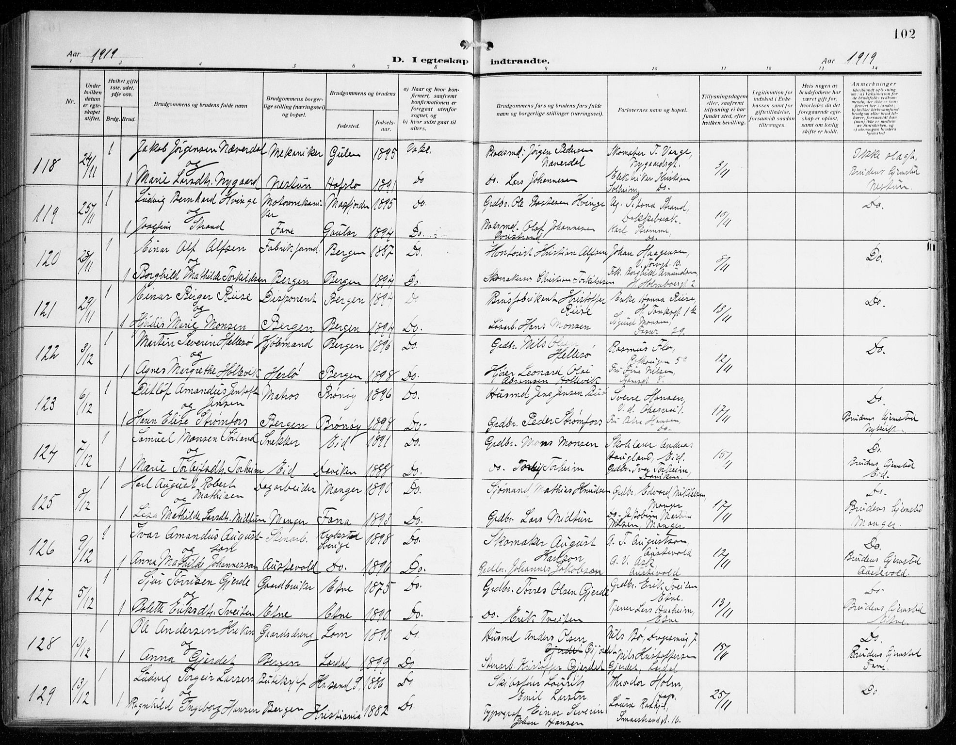 Johanneskirken sokneprestembete, AV/SAB-A-76001/H/Haa/L0013: Parish register (official) no. D 2, 1912-1929, p. 102