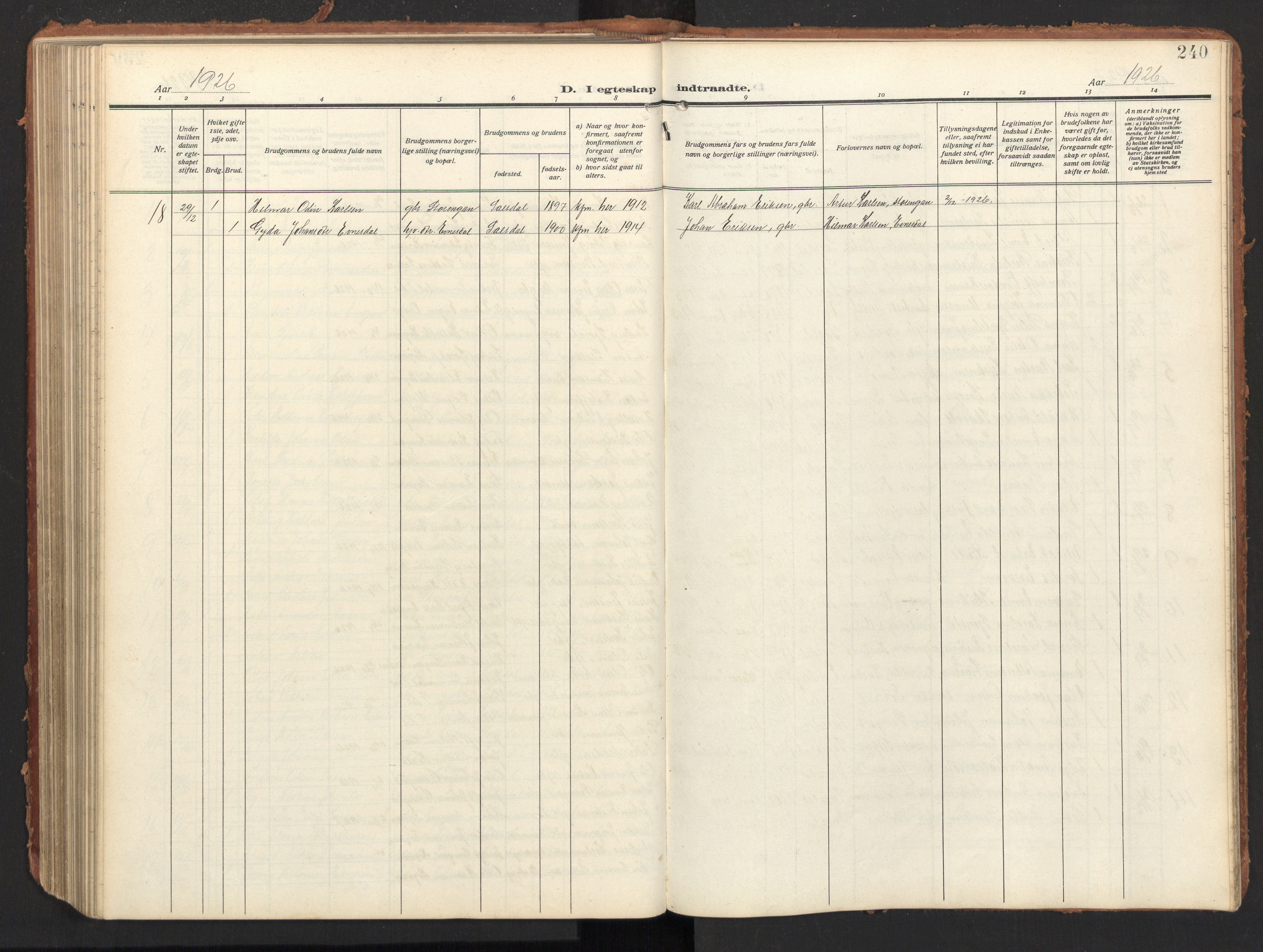 Ministerialprotokoller, klokkerbøker og fødselsregistre - Nordland, AV/SAT-A-1459/847/L0683: Parish register (copy) no. 847C11, 1908-1929, p. 240