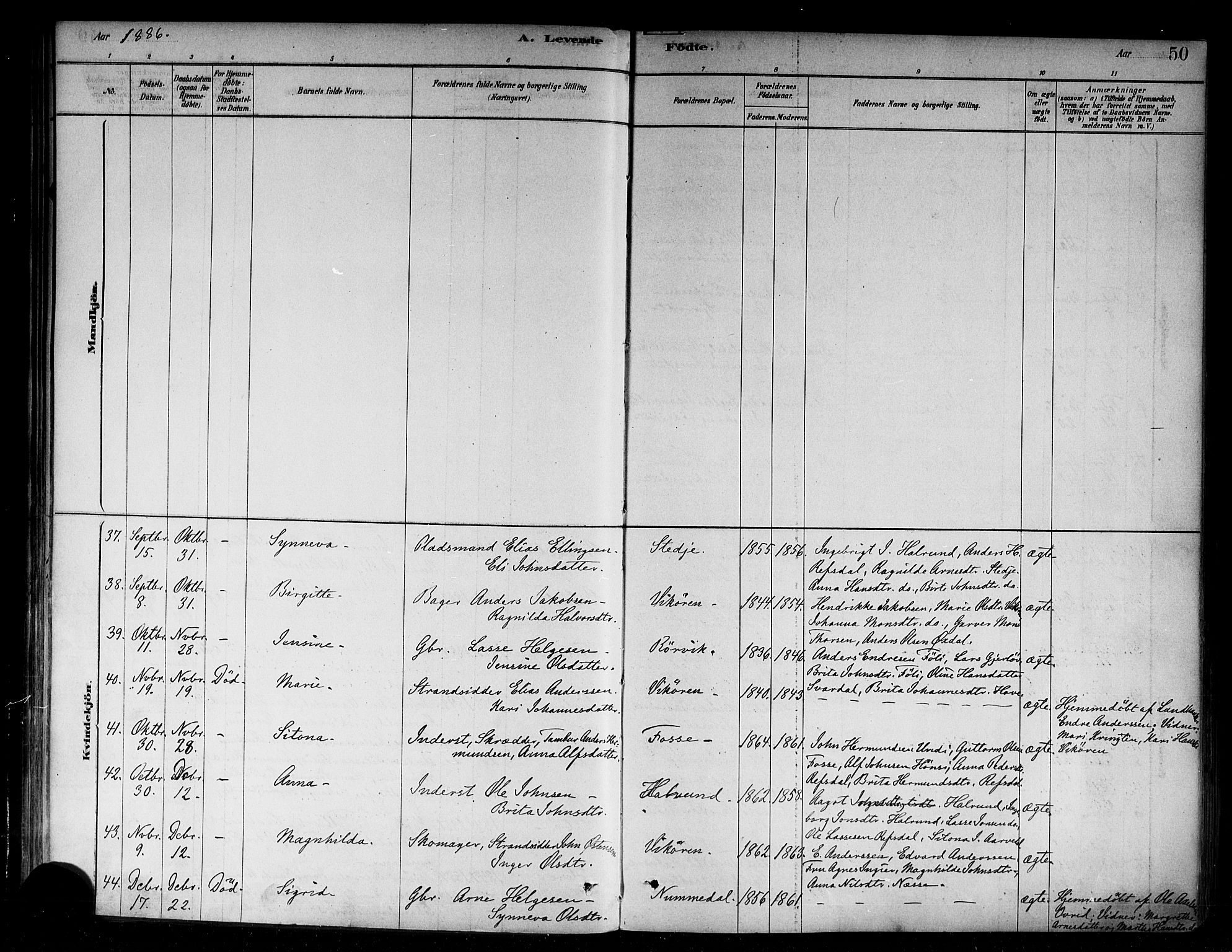 Vik sokneprestembete, AV/SAB-A-81501/H/Haa/Haab/L0001: Parish register (official) no. B 1, 1878-1890, p. 50