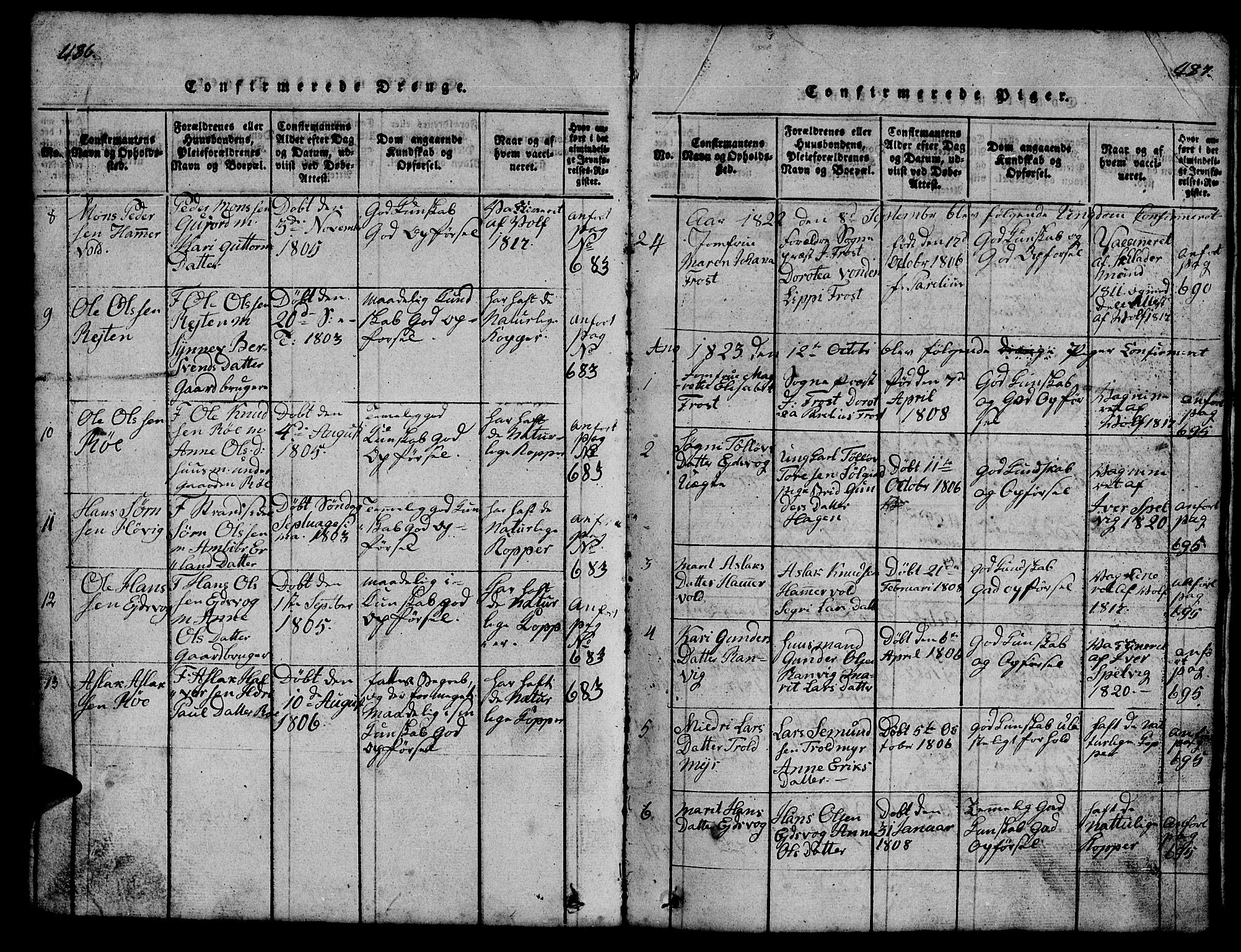 Ministerialprotokoller, klokkerbøker og fødselsregistre - Møre og Romsdal, SAT/A-1454/551/L0629: Parish register (copy) no. 551C01, 1818-1839, p. 486-487