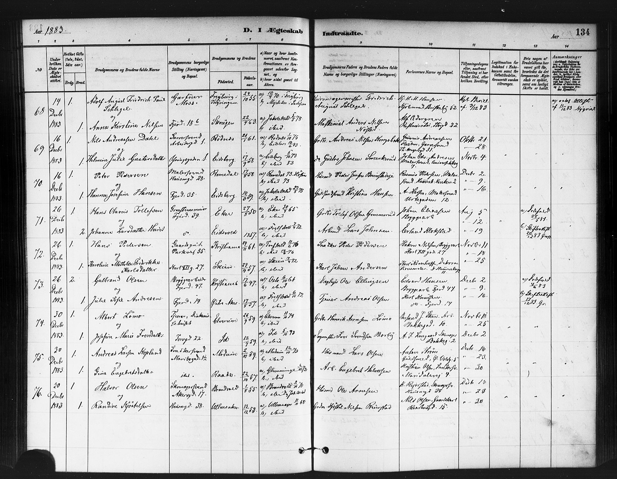 Jakob prestekontor Kirkebøker, SAO/A-10850/F/Fa/L0004: Parish register (official) no. 4, 1880-1894, p. 134