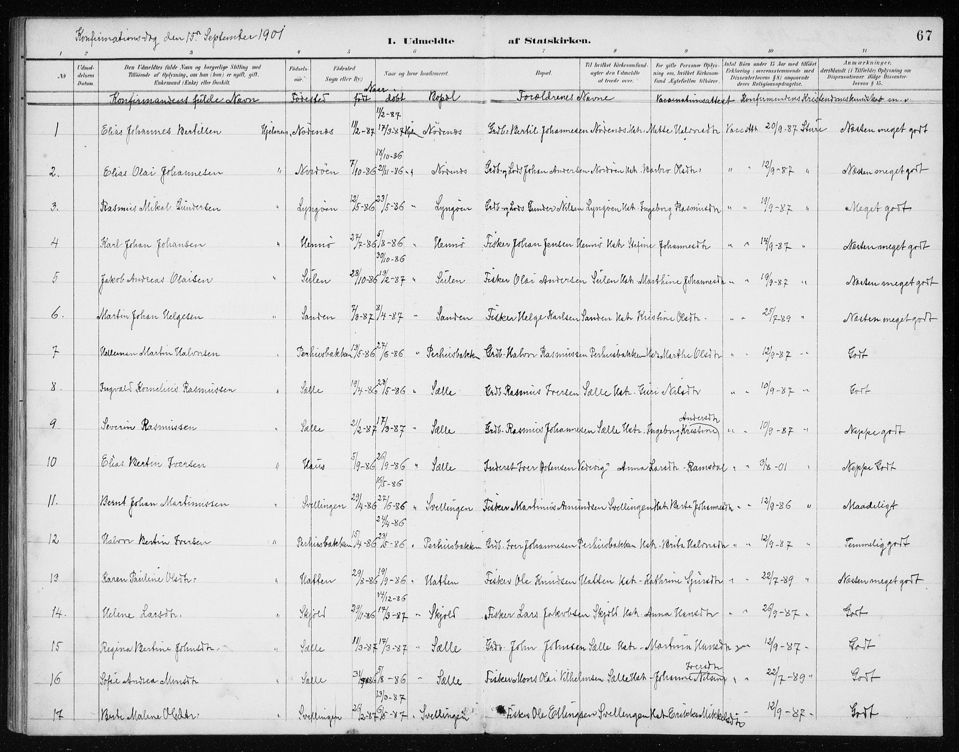 Manger sokneprestembete, SAB/A-76801/H/Haa: Parish register (official) no. E  2, 1891-1902, p. 67