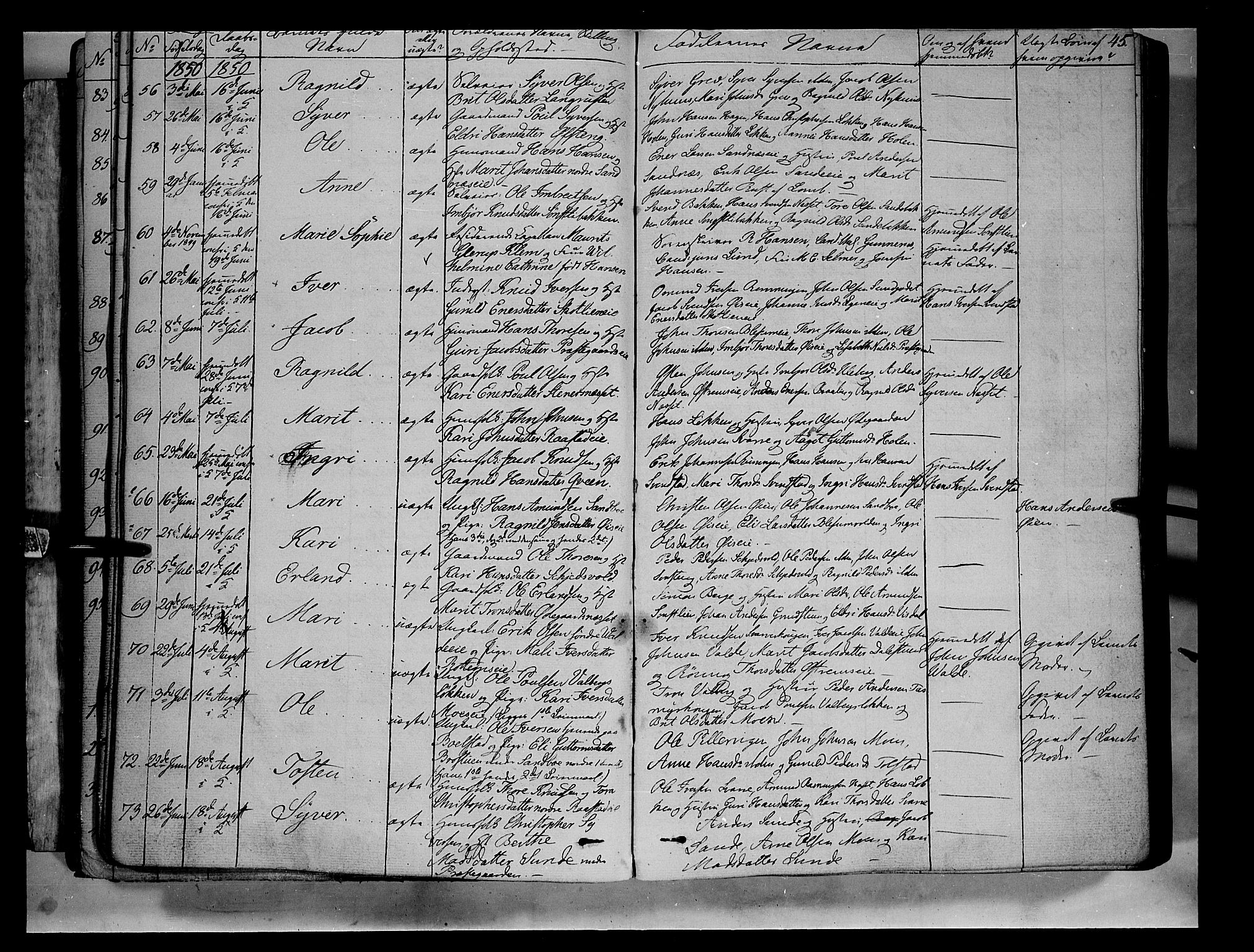 Vågå prestekontor, SAH/PREST-076/H/Ha/Haa/L0005: Parish register (official) no. 5 /1, 1842-1856, p. 45