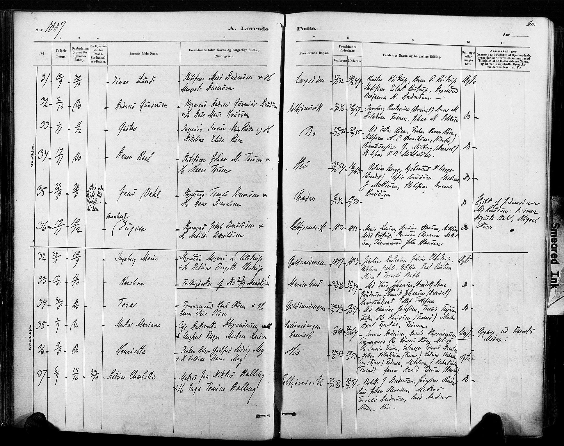 Hisøy sokneprestkontor, AV/SAK-1111-0020/F/Fa/L0003: Parish register (official) no. A 3, 1881-1894, p. 60