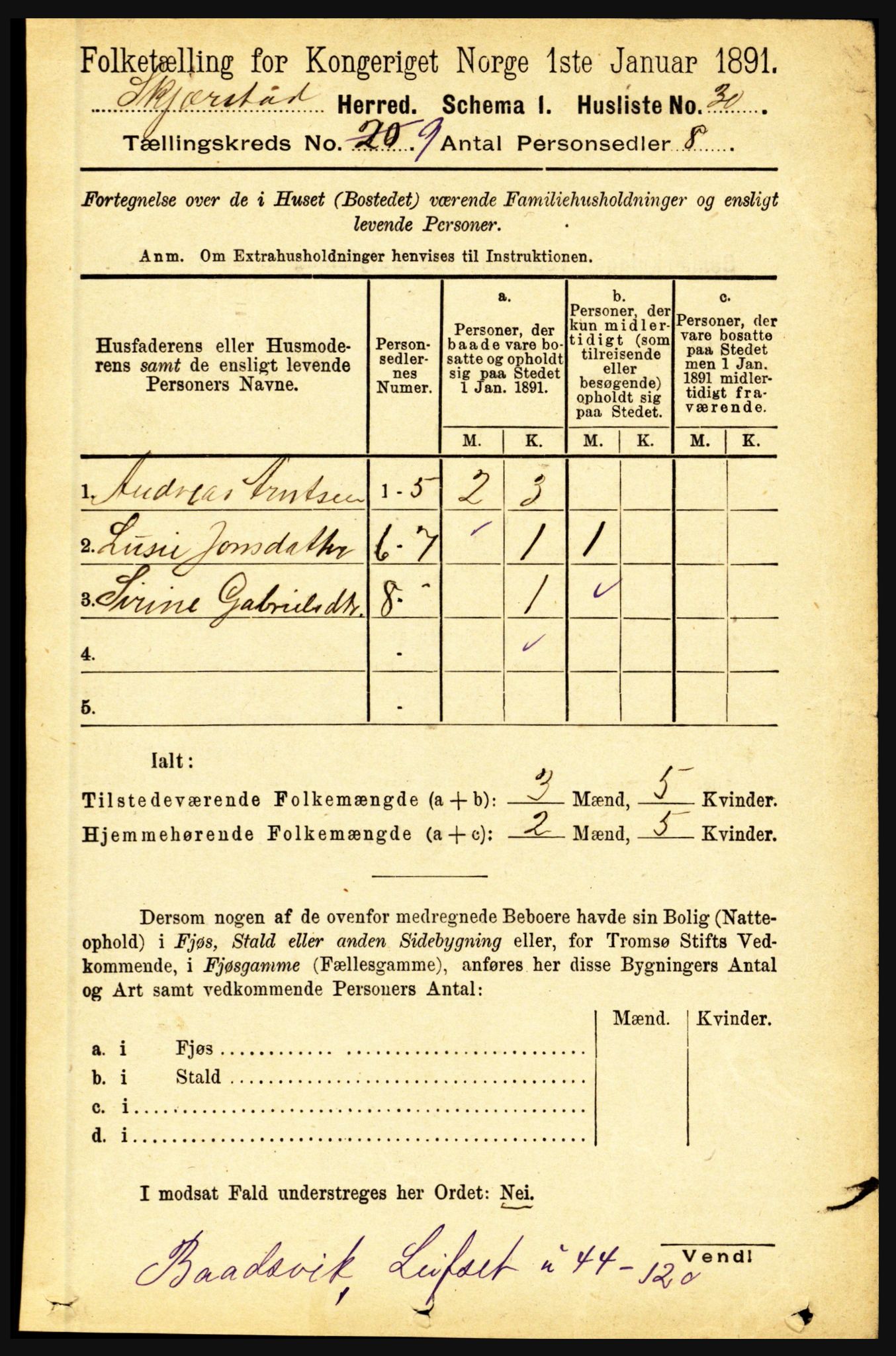 RA, 1891 census for 1842 Skjerstad, 1891, p. 3322