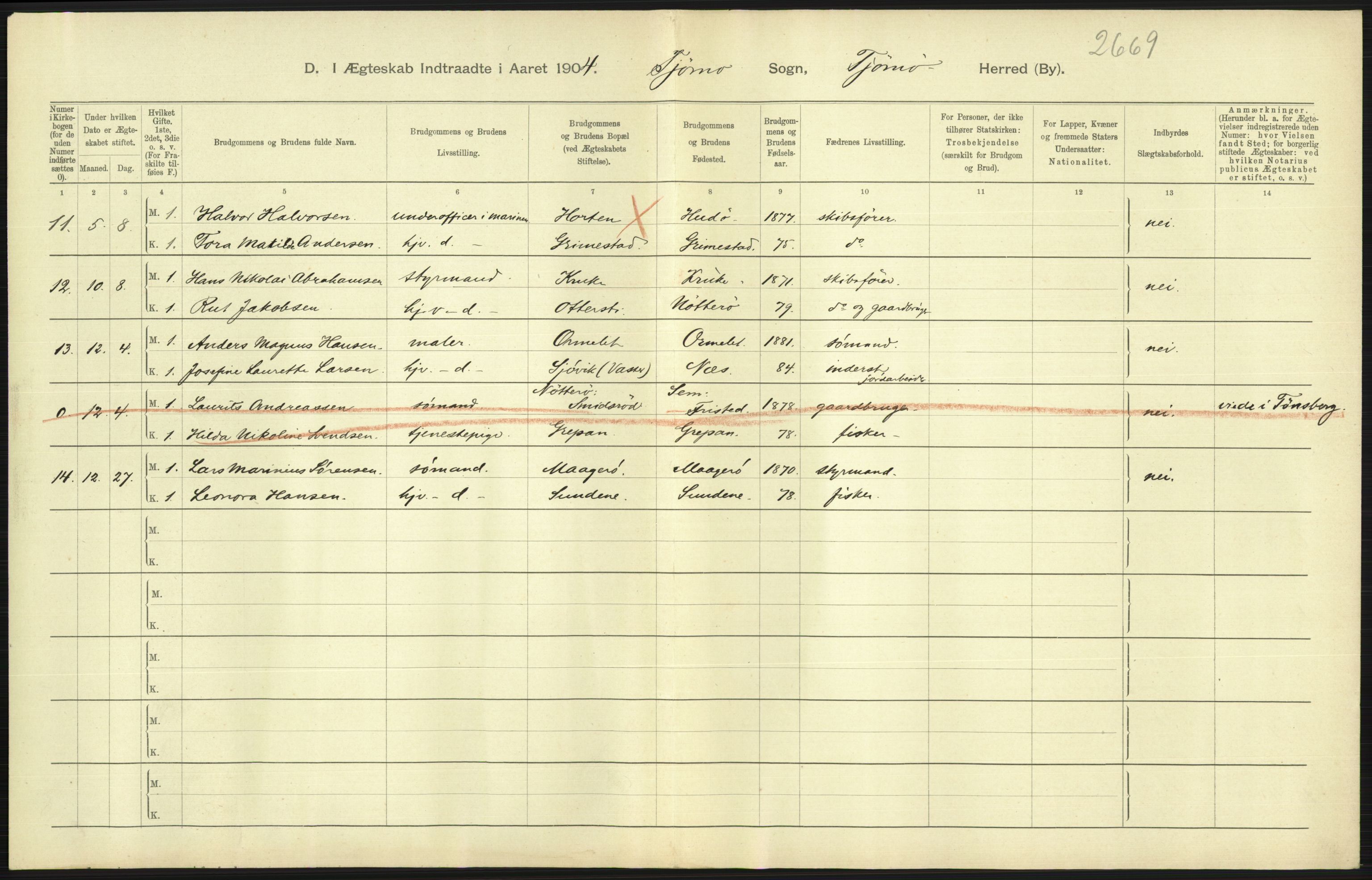 Statistisk sentralbyrå, Sosiodemografiske emner, Befolkning, AV/RA-S-2228/D/Df/Dfa/Dfab/L0008: Jarlsberg og Larvig amt: Fødte, gifte, døde, 1904, p. 409