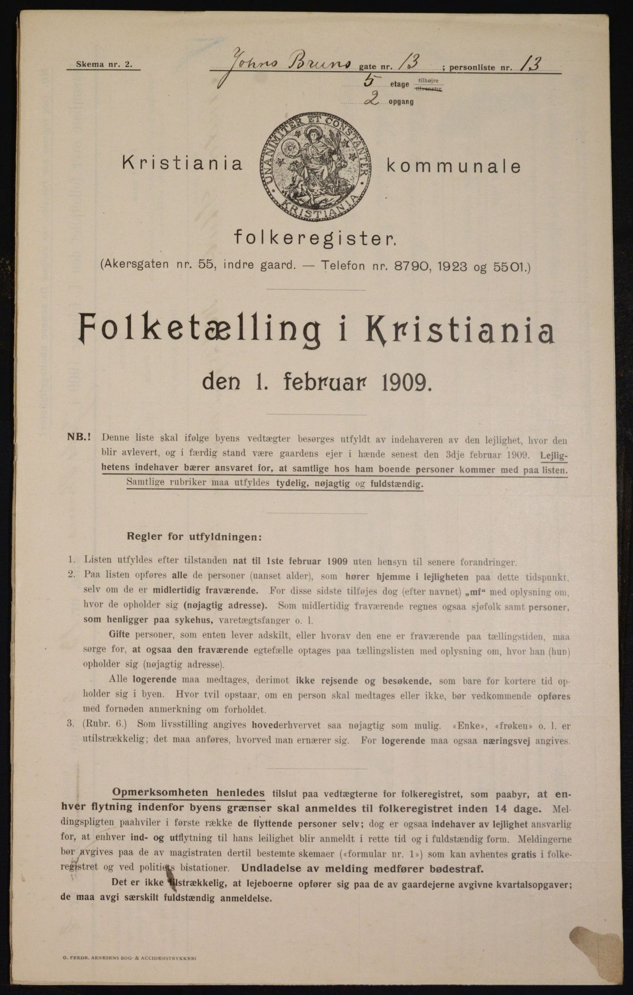 OBA, Municipal Census 1909 for Kristiania, 1909, p. 43052