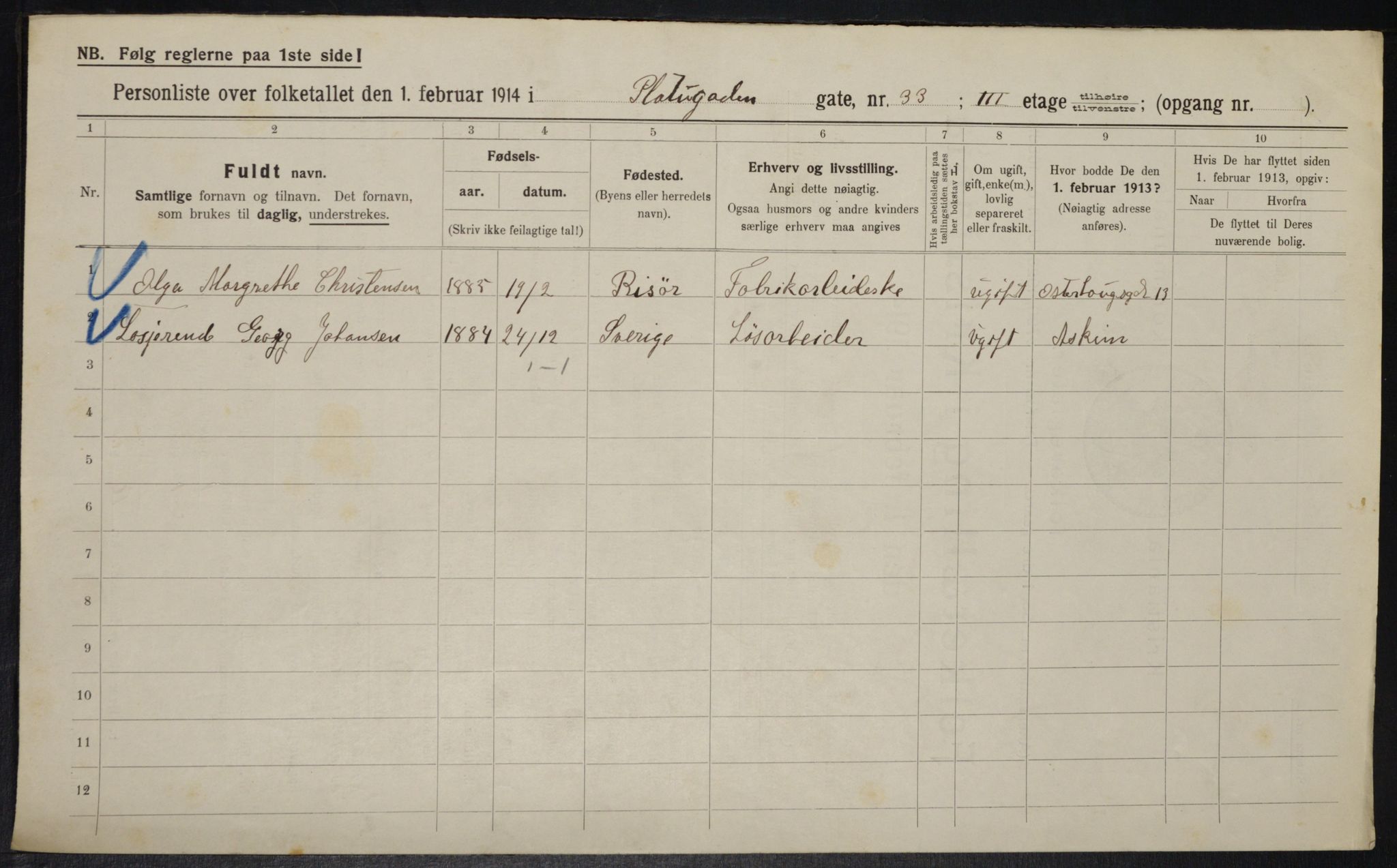 OBA, Municipal Census 1914 for Kristiania, 1914, p. 80960