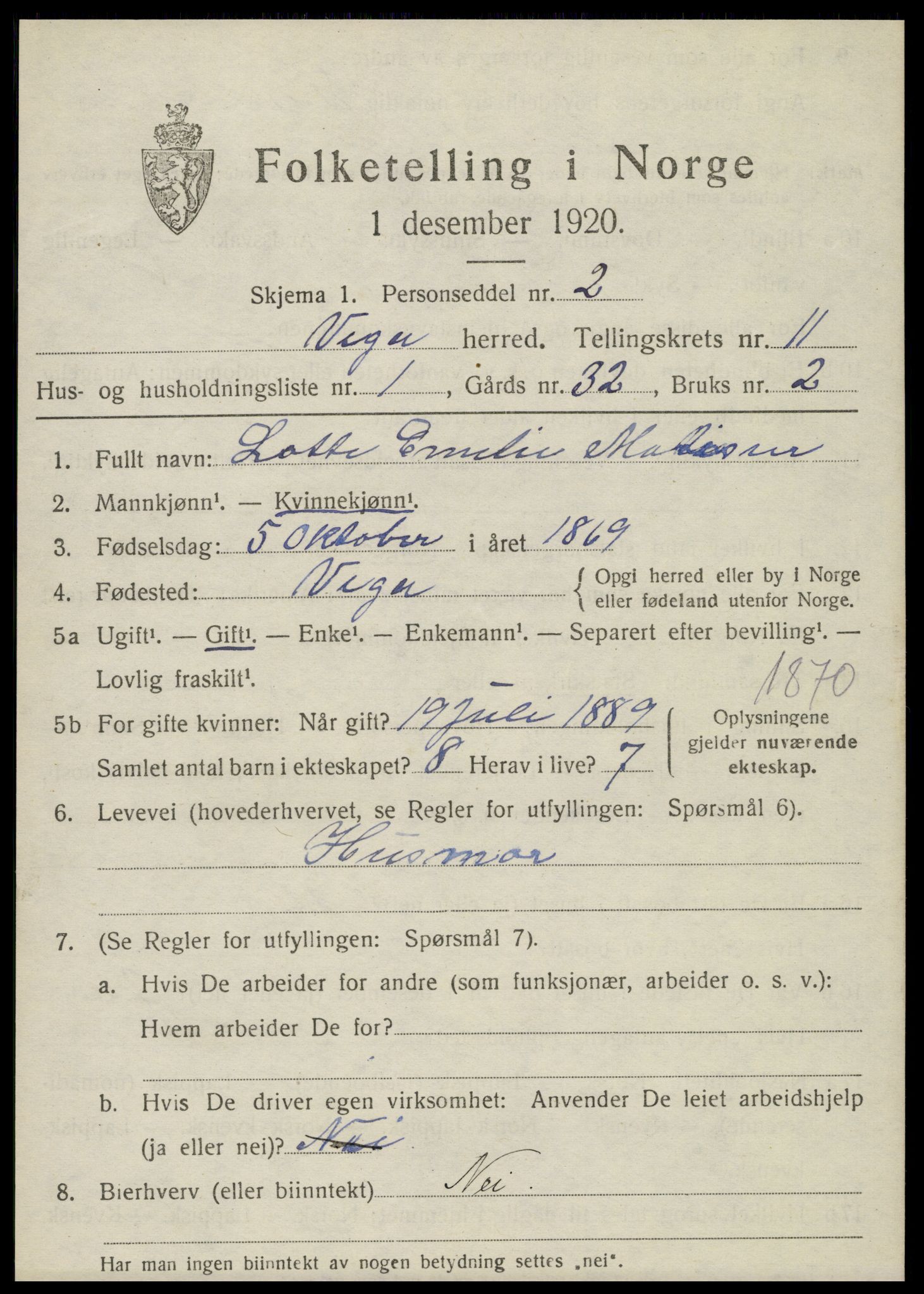 SAT, 1920 census for Vega, 1920, p. 5501