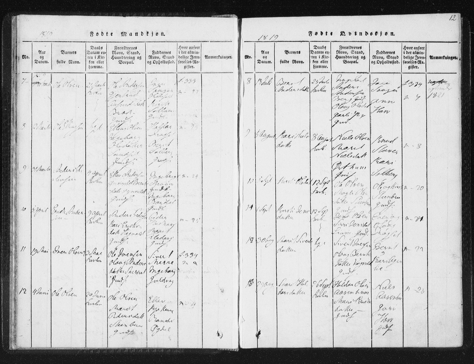 Ministerialprotokoller, klokkerbøker og fødselsregistre - Sør-Trøndelag, SAT/A-1456/689/L1037: Parish register (official) no. 689A02, 1816-1842, p. 12